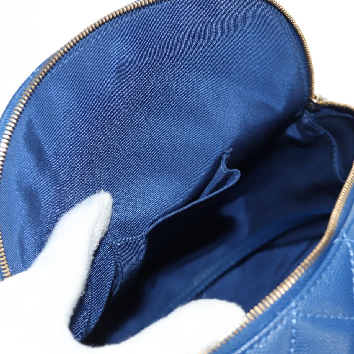 CHANEL Matelasse Chain Backpack Caviar Skin Blue Gold CC Auth 185816SM