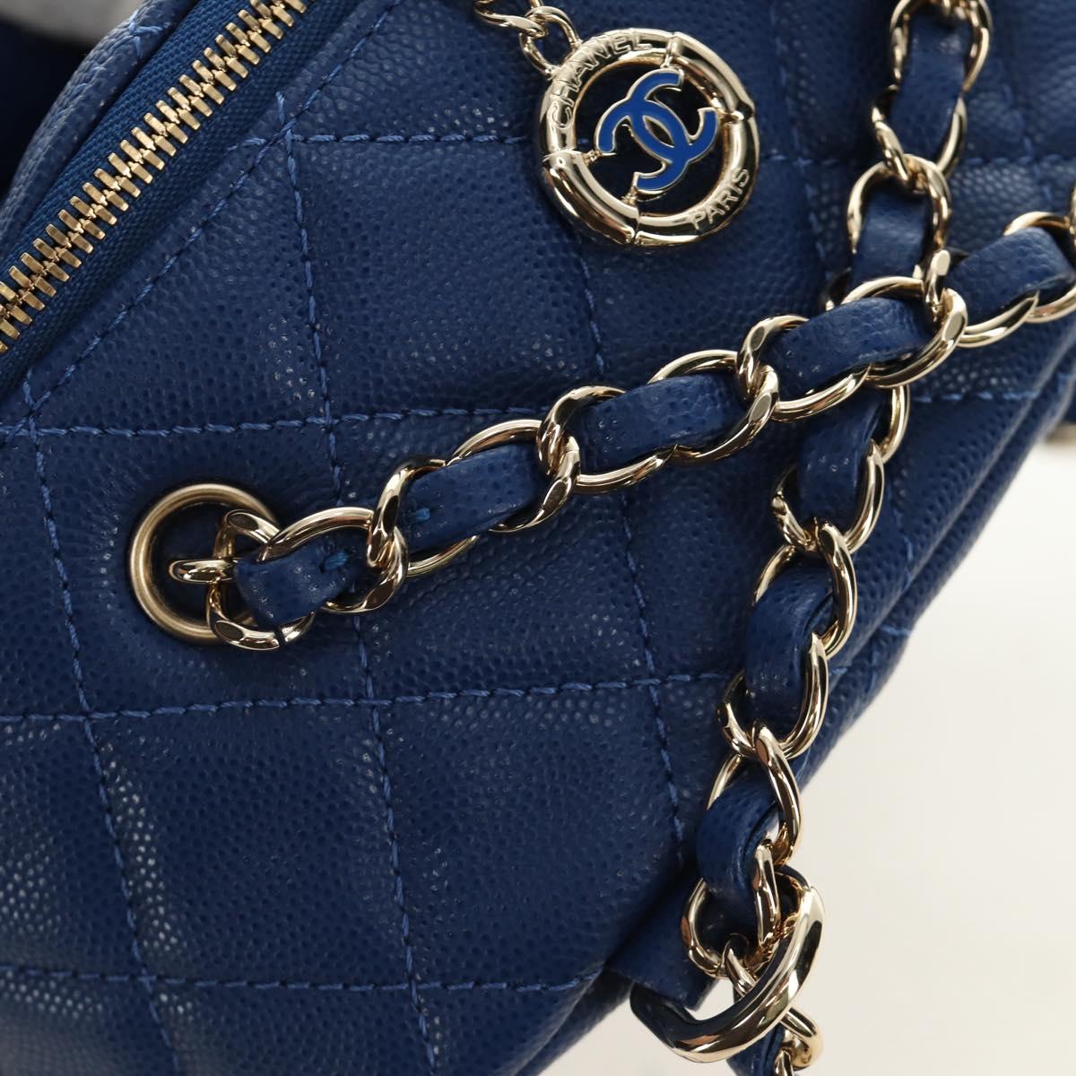 CHANEL Matelasse Chain Backpack Caviar Skin Blue Gold CC Auth 185816SM