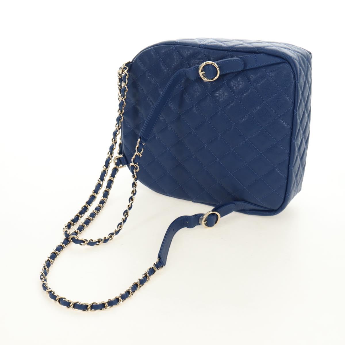 CHANEL Matelasse Chain Backpack Caviar Skin Blue Gold CC Auth 185816SM
