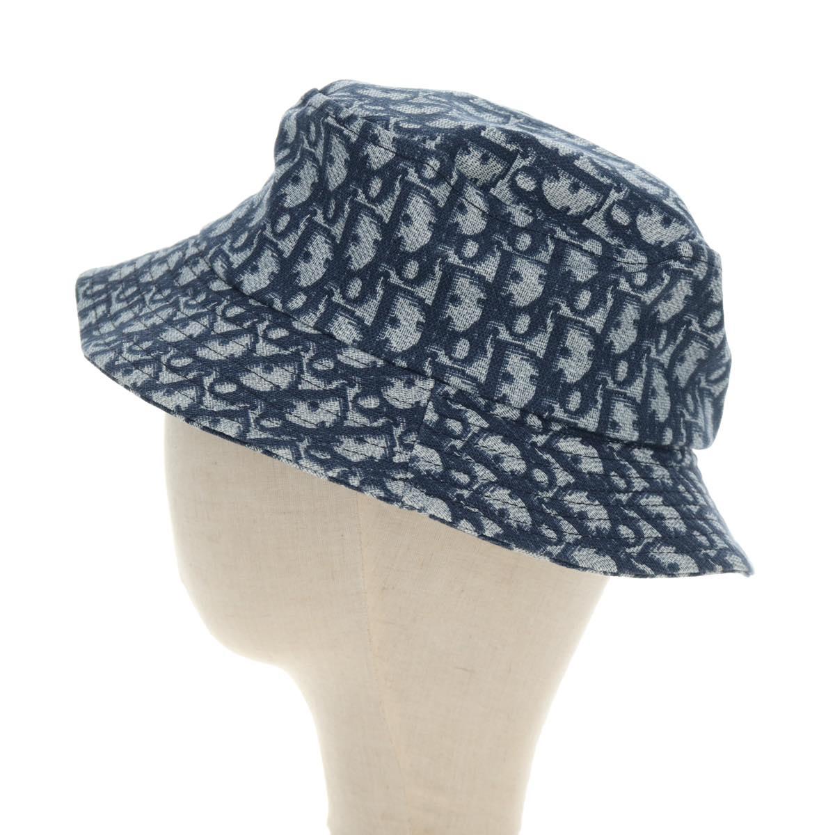 Christian Dior Trotter Canvas Bucket Hat 58 Blue Auth 185817M