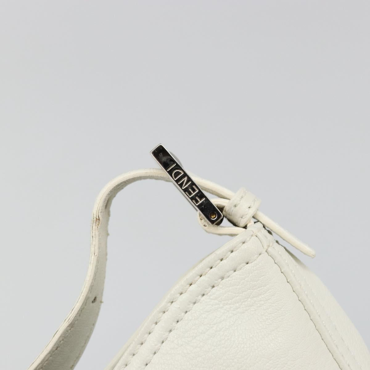 FENDI Mamma Baguette Shoulder Bag Leather White Silver Auth 185820M