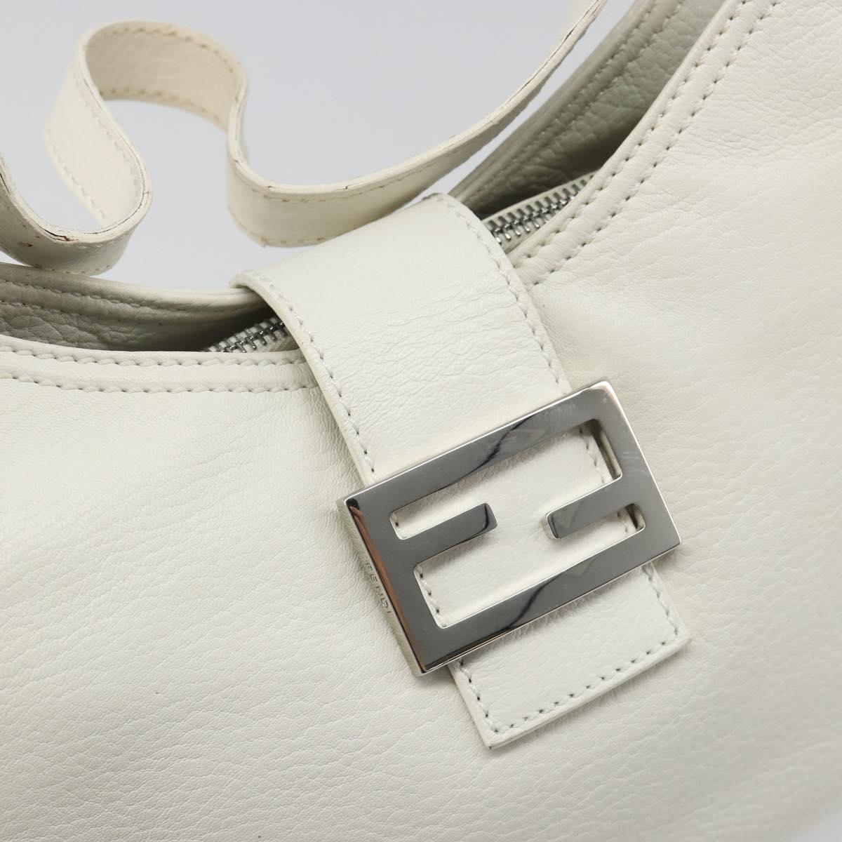 FENDI Mamma Baguette Shoulder Bag Leather White Silver Auth 185820M