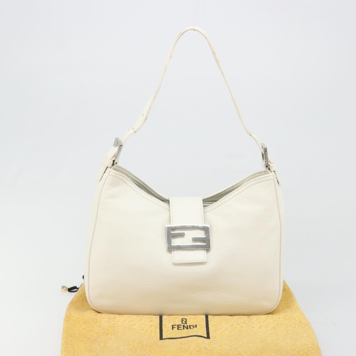 FENDI Mamma Baguette Shoulder Bag Leather White Silver Auth 185820M