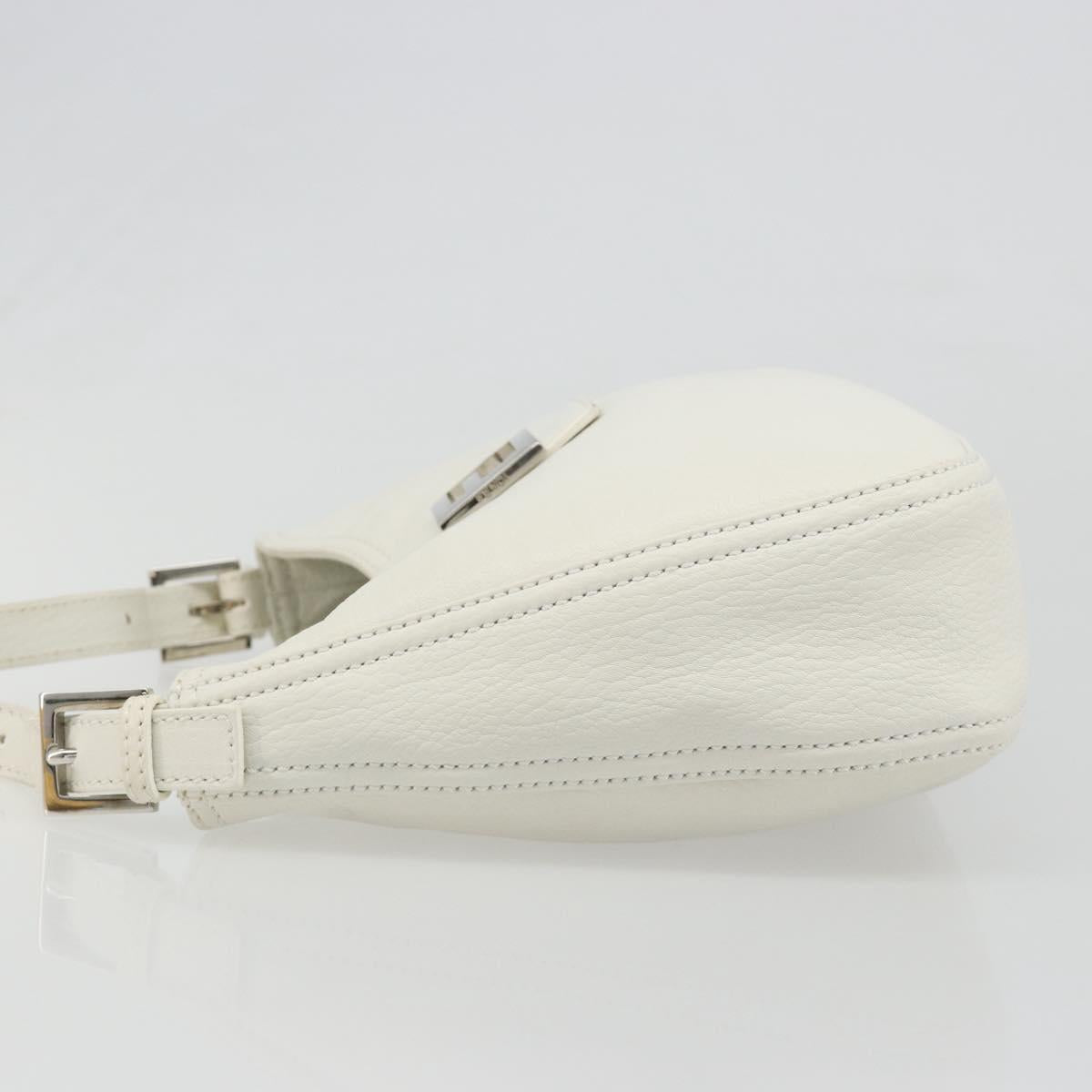 FENDI Mamma Baguette Shoulder Bag Leather White Silver Auth 185820M