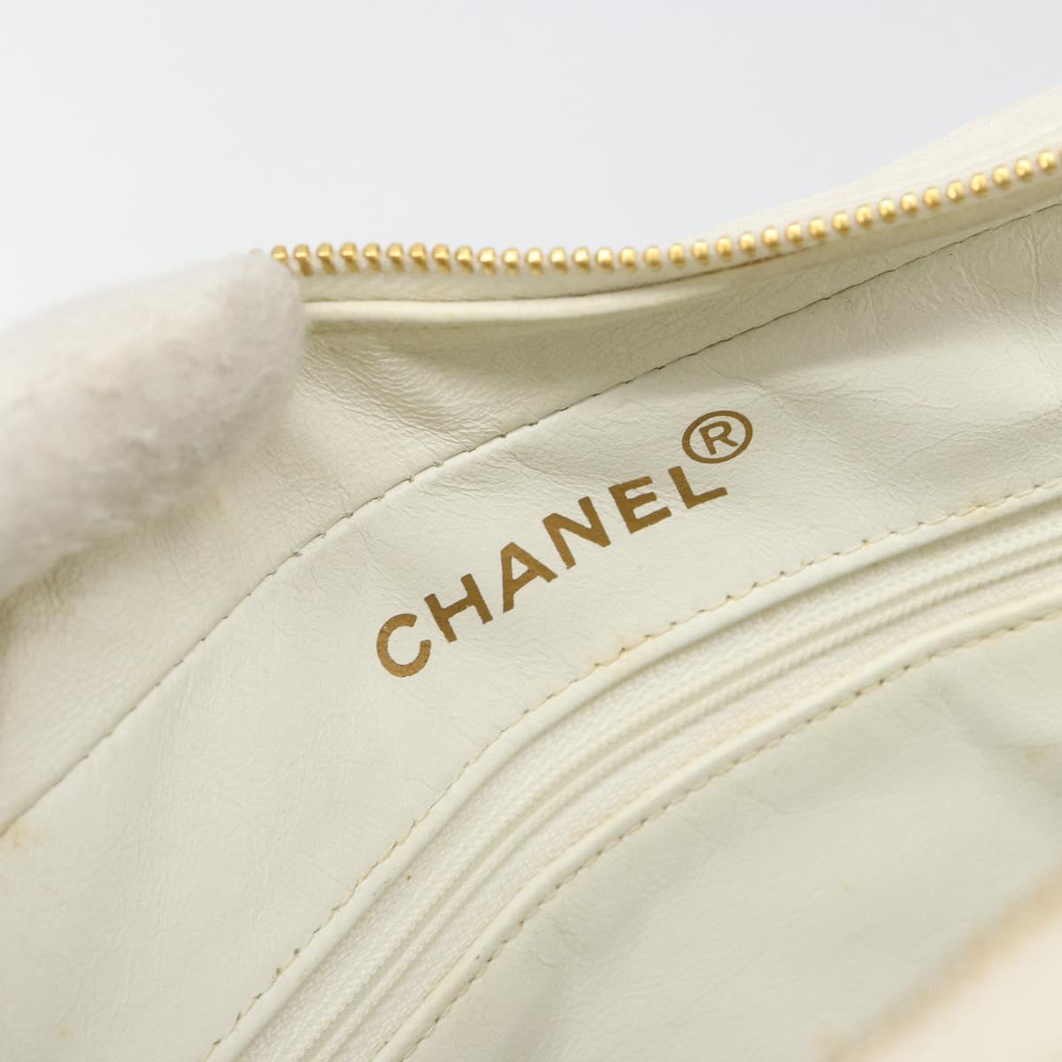 CHANEL Matelasse Hand Bag Canvas White Gold CC Auth 185821A