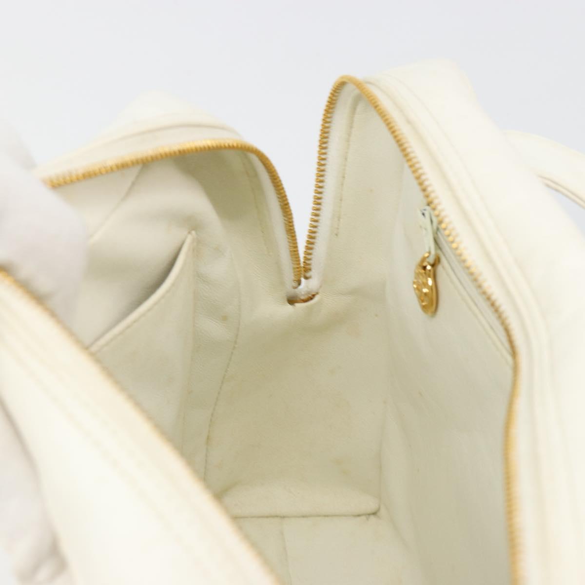 CHANEL Matelasse Hand Bag Canvas White Gold CC Auth 185821A