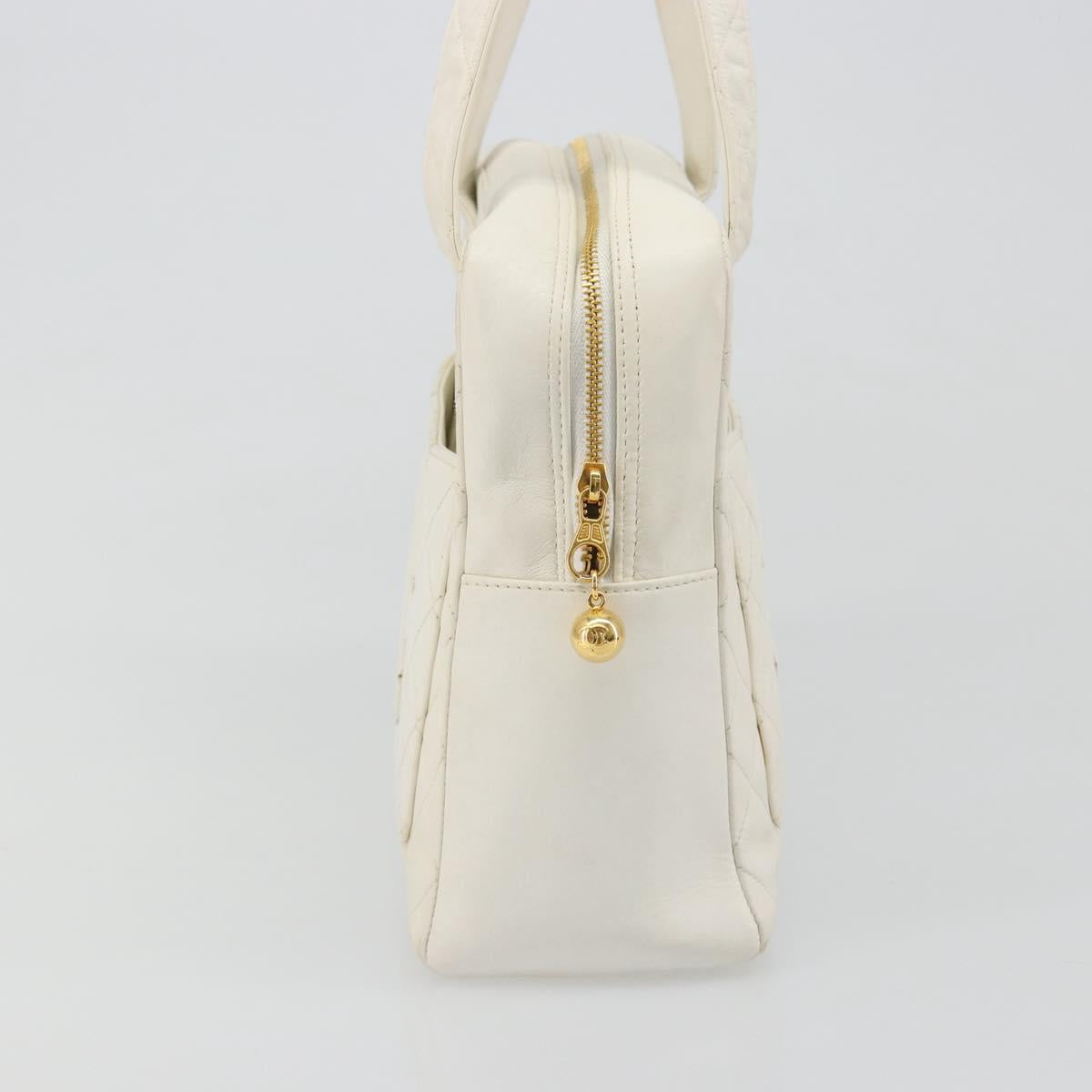 CHANEL Matelasse Hand Bag Canvas White Gold CC Auth 185821A