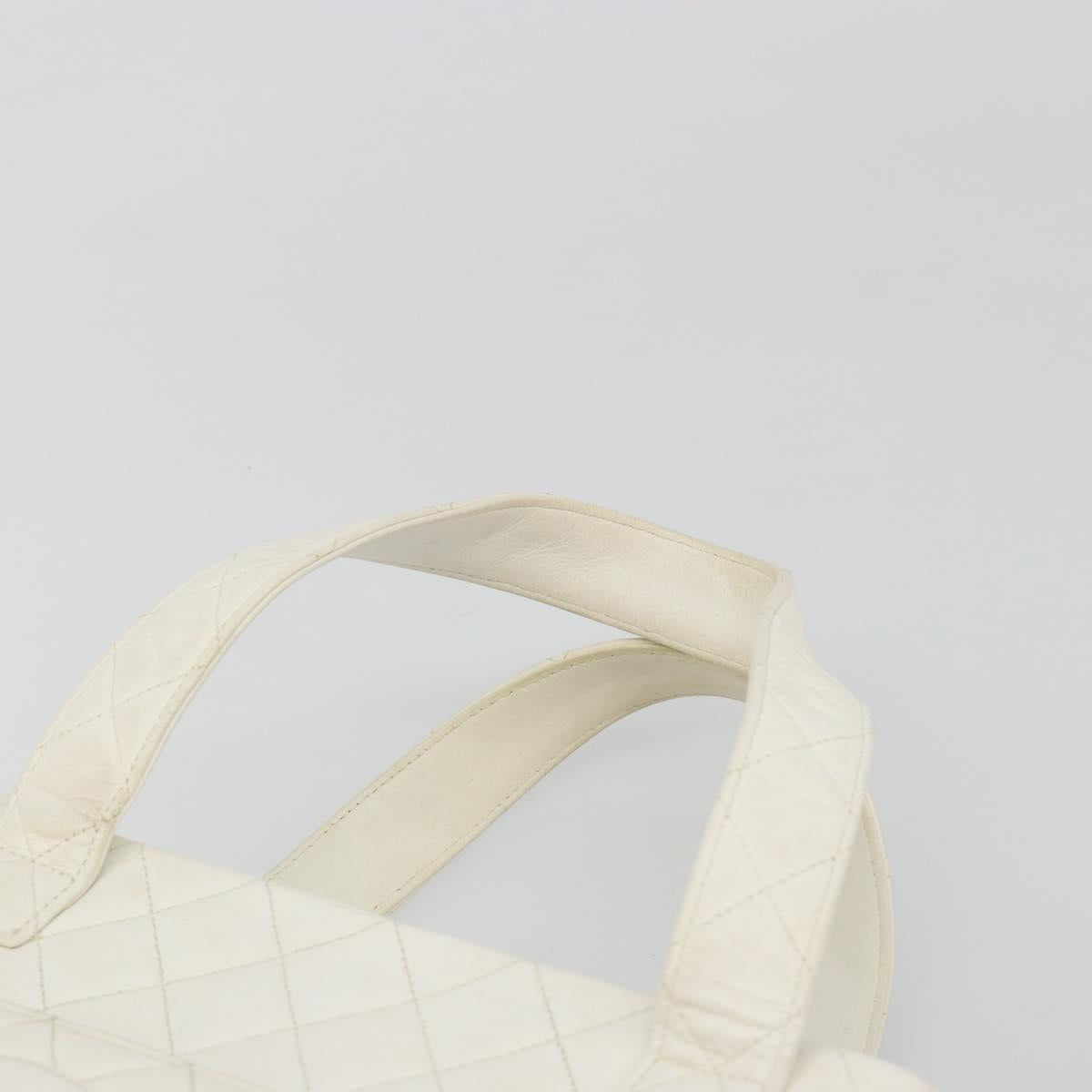CHANEL Matelasse Hand Bag Canvas White Gold CC Auth 185821A