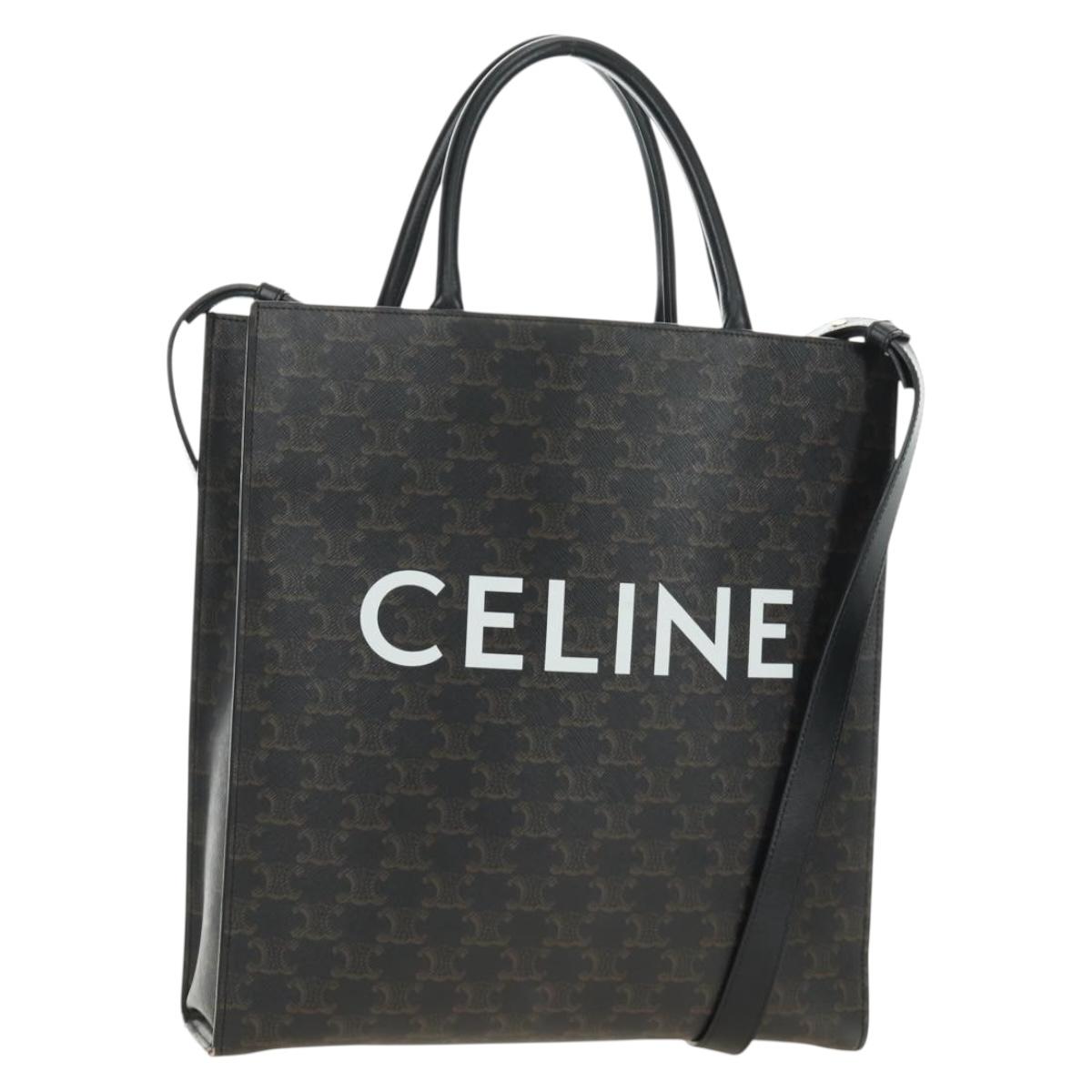CELINE Triomphe Vertical Cabas Tote Bag PVC 2way Black Gold Auth 185832V