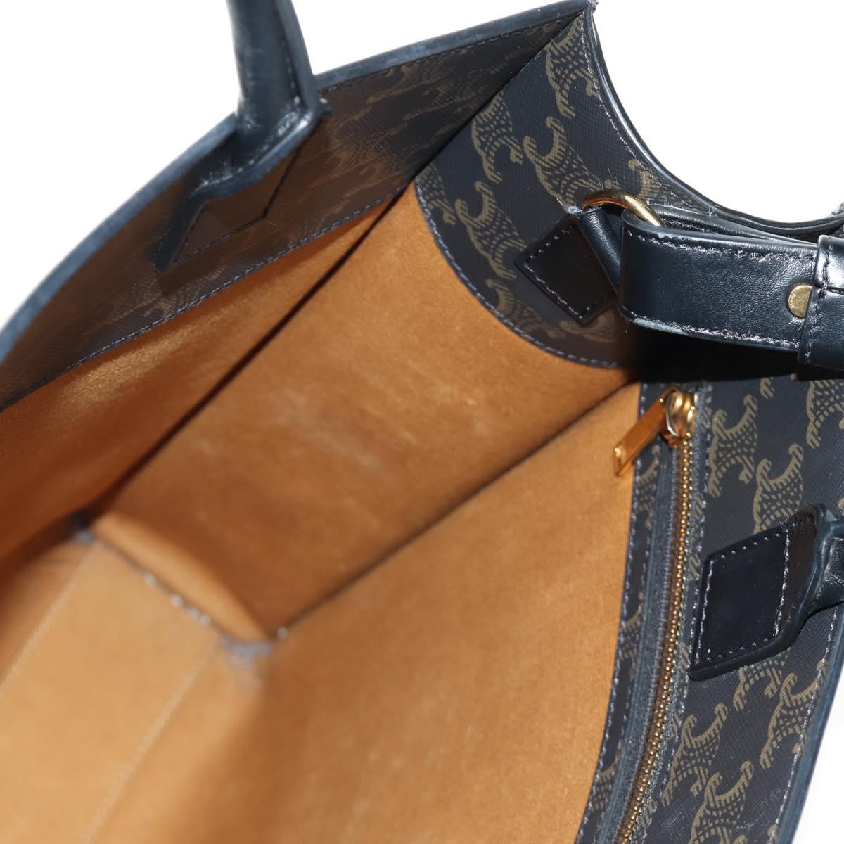 CELINE Triomphe Vertical Cabas Tote Bag PVC 2way Black Gold Auth 185832V