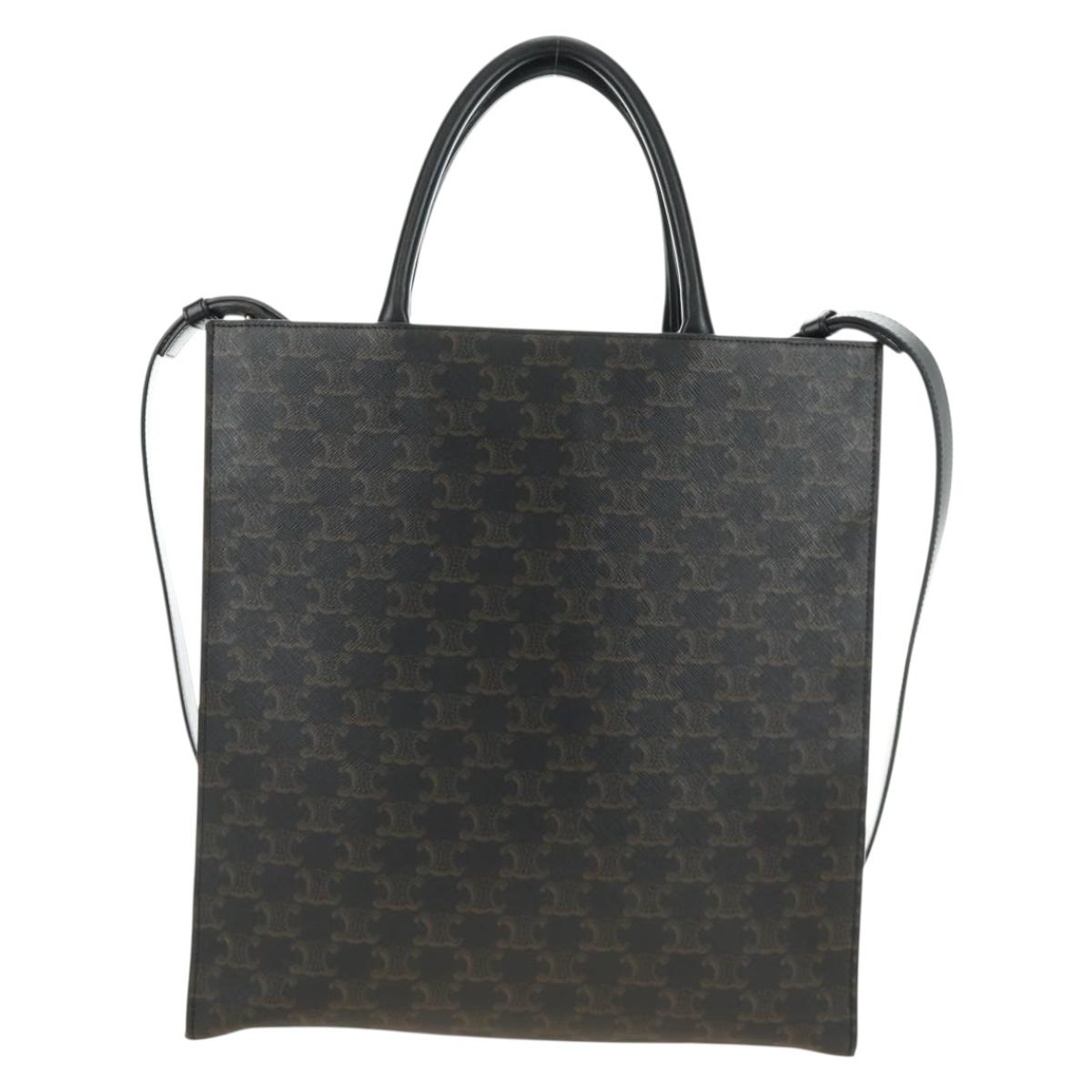 CELINE Triomphe Vertical Cabas Tote Bag PVC 2way Black Gold Auth 185832V