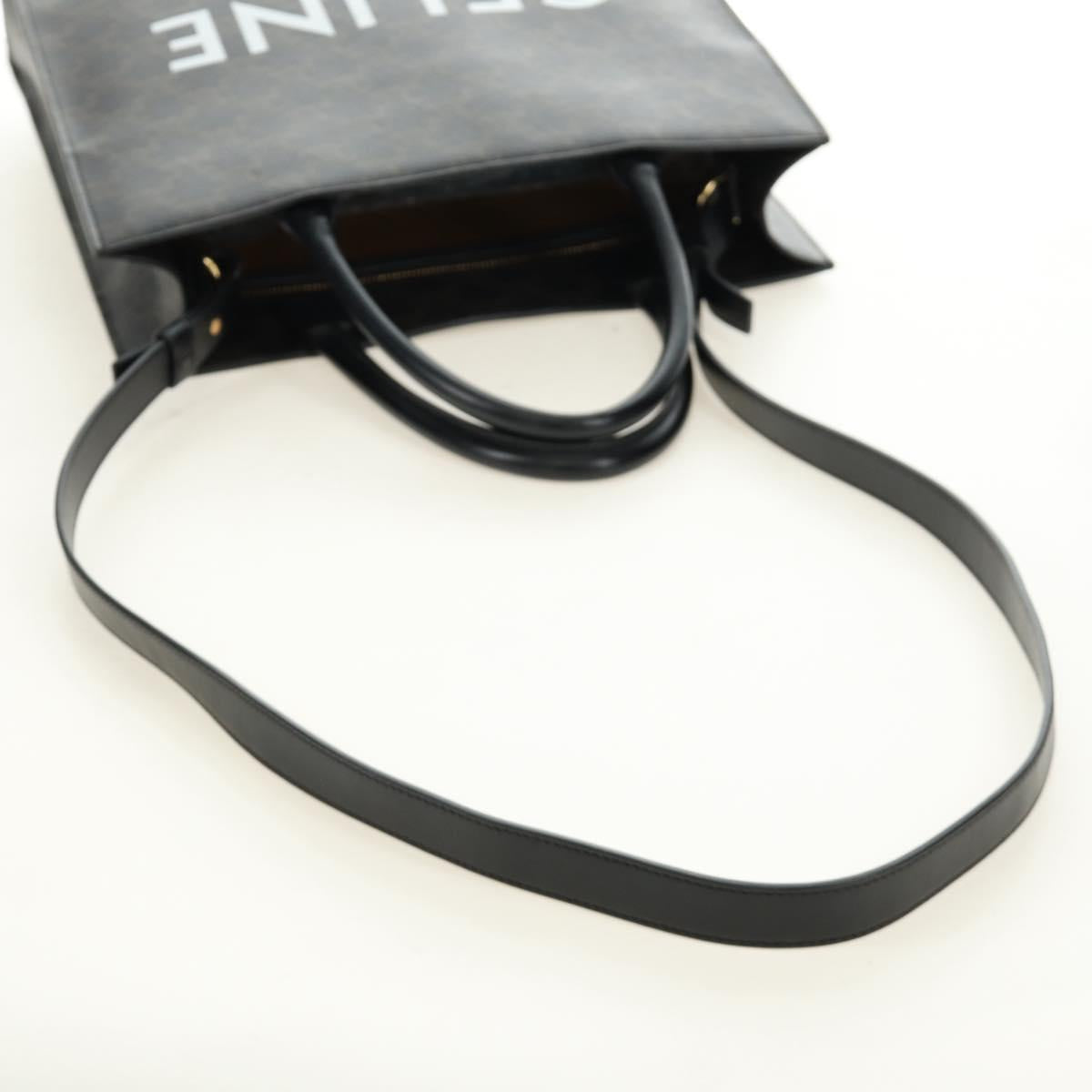 CELINE Triomphe Vertical Cabas Tote Bag PVC 2way Black Gold Auth 185832V