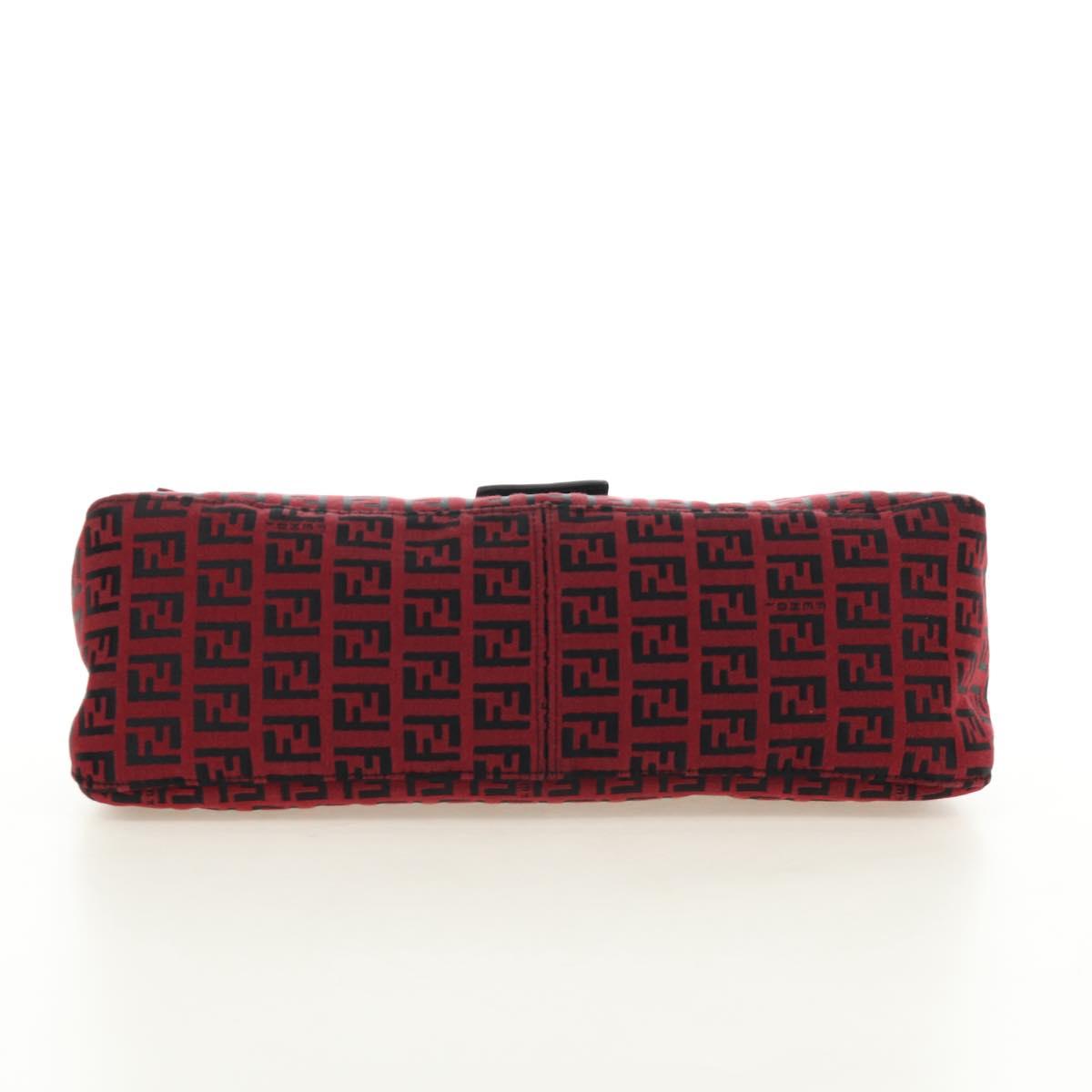 FENDI Zucchino Canvas Mamma Baguette Shoulder Bag Red Silver Auth 185835SAM