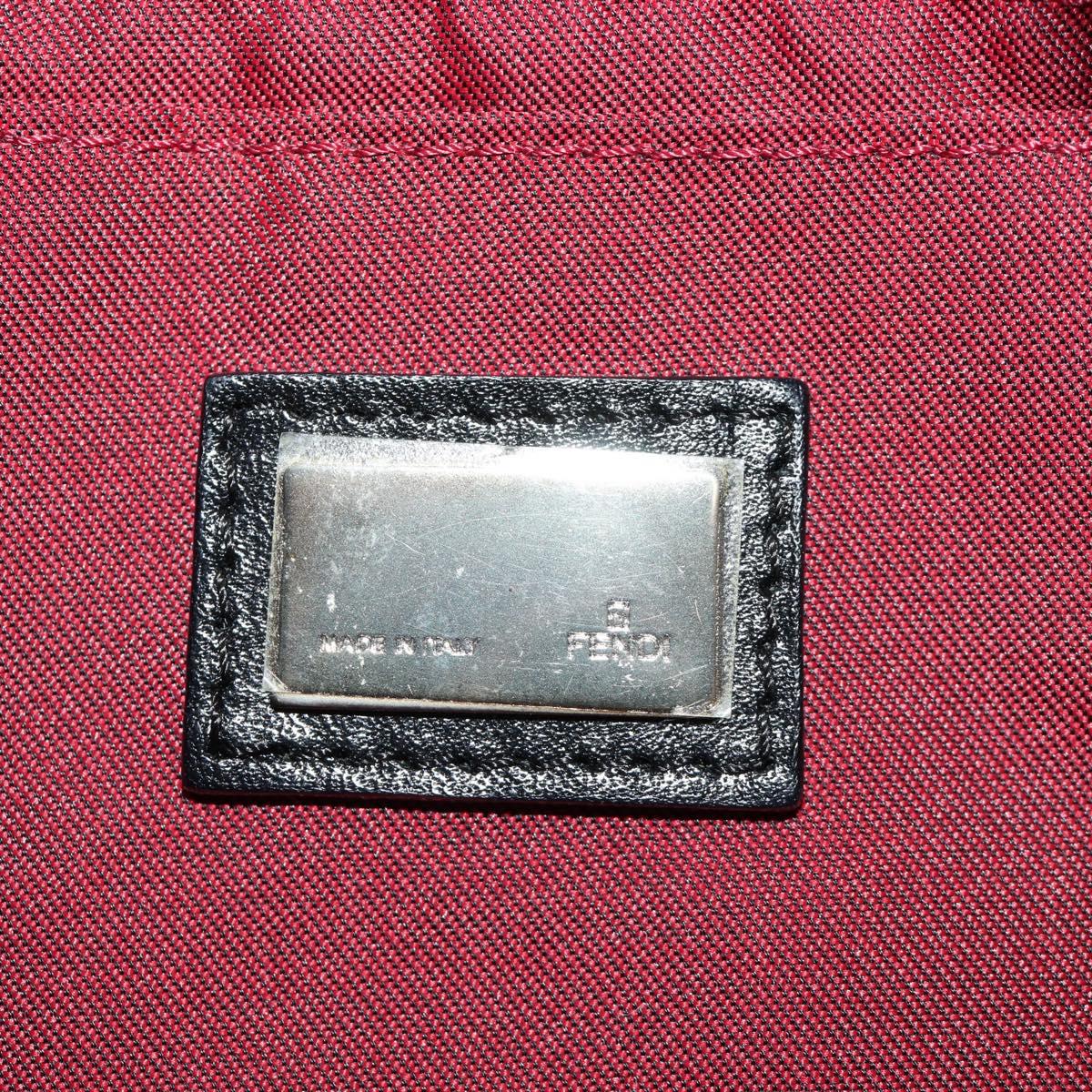 FENDI Zucchino Canvas Mamma Baguette Shoulder Bag Red Silver Auth 185835SAM