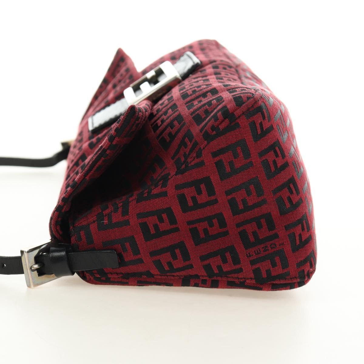 FENDI Zucchino Canvas Mamma Baguette Shoulder Bag Red Silver Auth 185835SAM