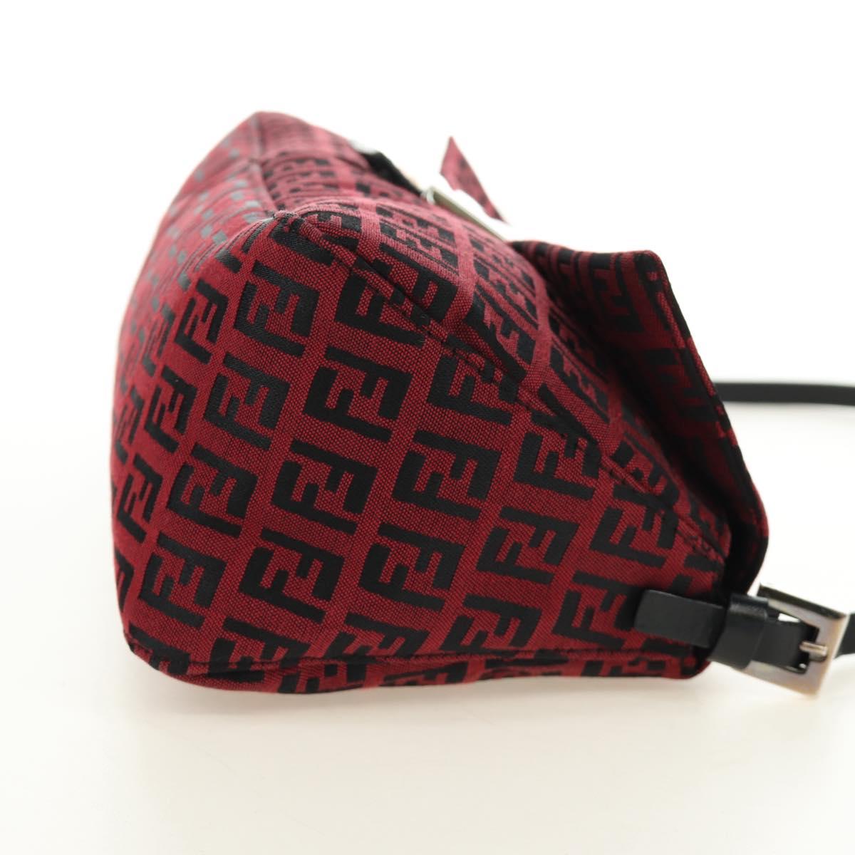 FENDI Zucchino Canvas Mamma Baguette Shoulder Bag Red Silver Auth 185835SAM