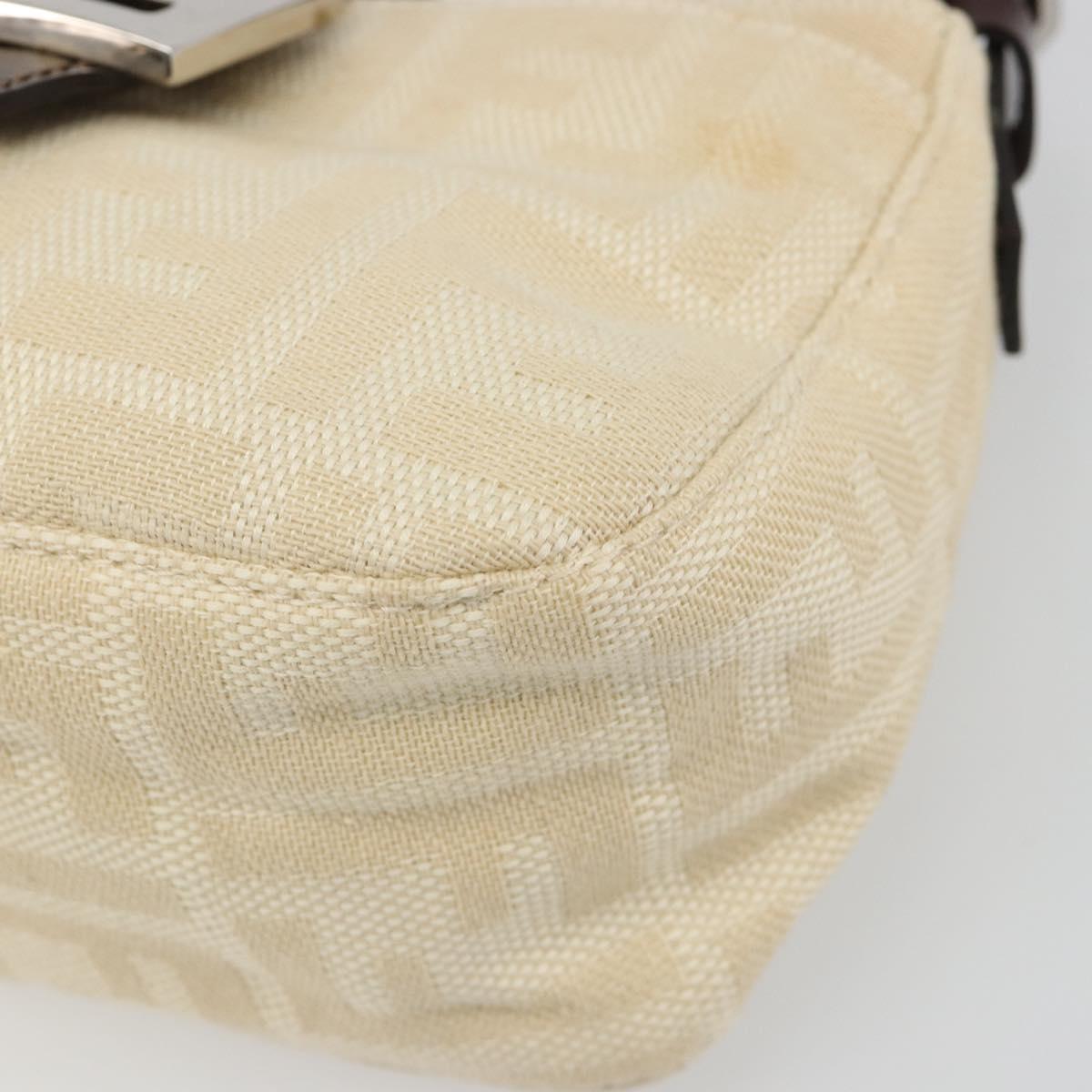 FENDI Zucca Canvas Mamma Baguette Shoulder Bag Ivory Silver Auth 185836V