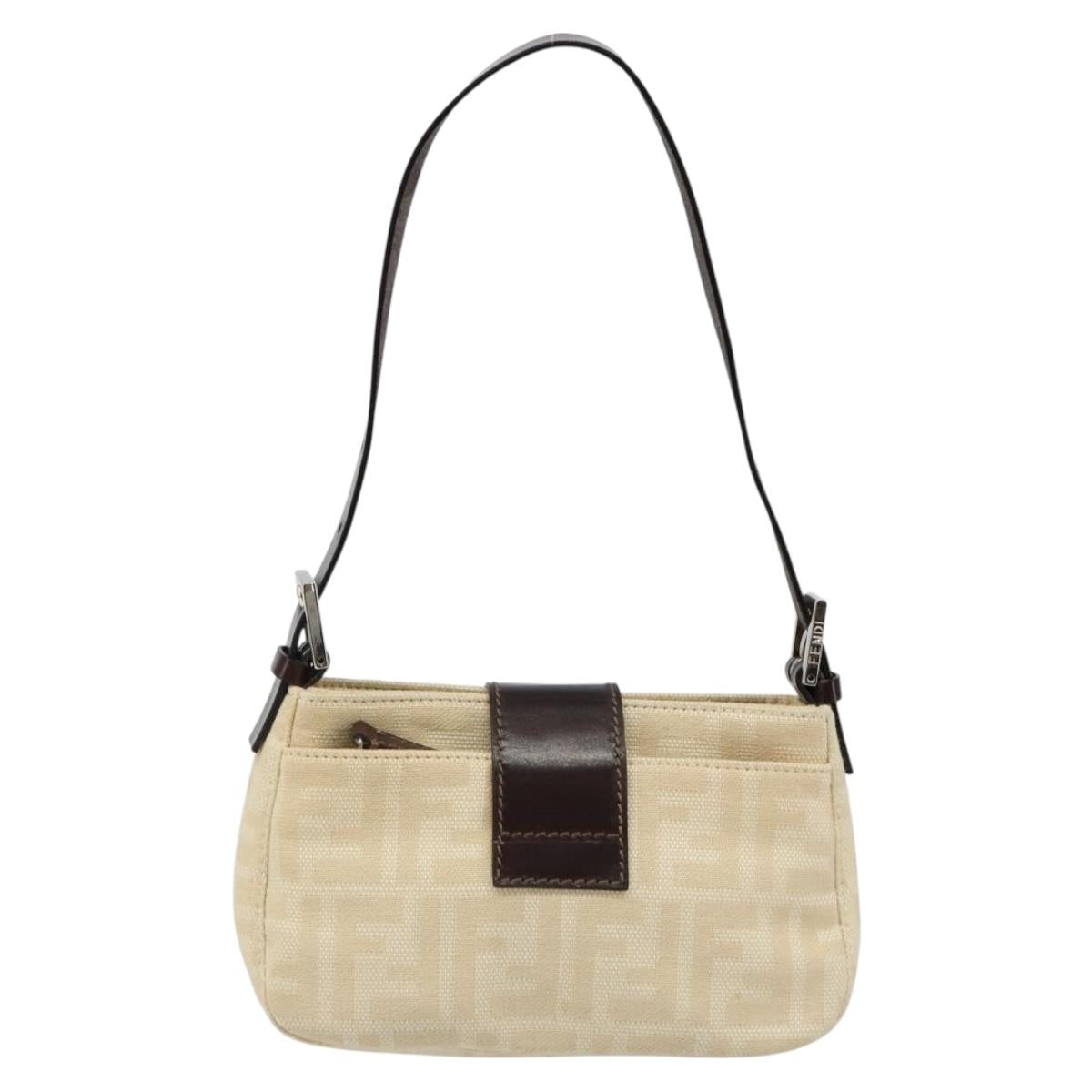 FENDI Zucca Canvas Mamma Baguette Shoulder Bag Ivory Silver Auth 185836V