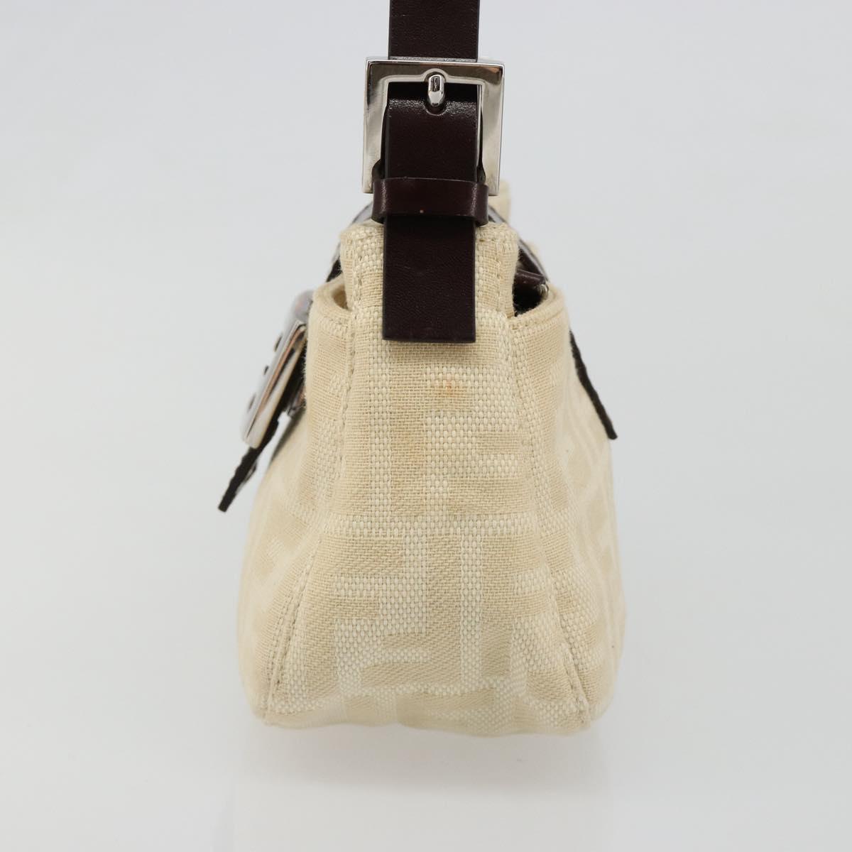 FENDI Zucca Canvas Mamma Baguette Shoulder Bag Ivory Silver Auth 185836V