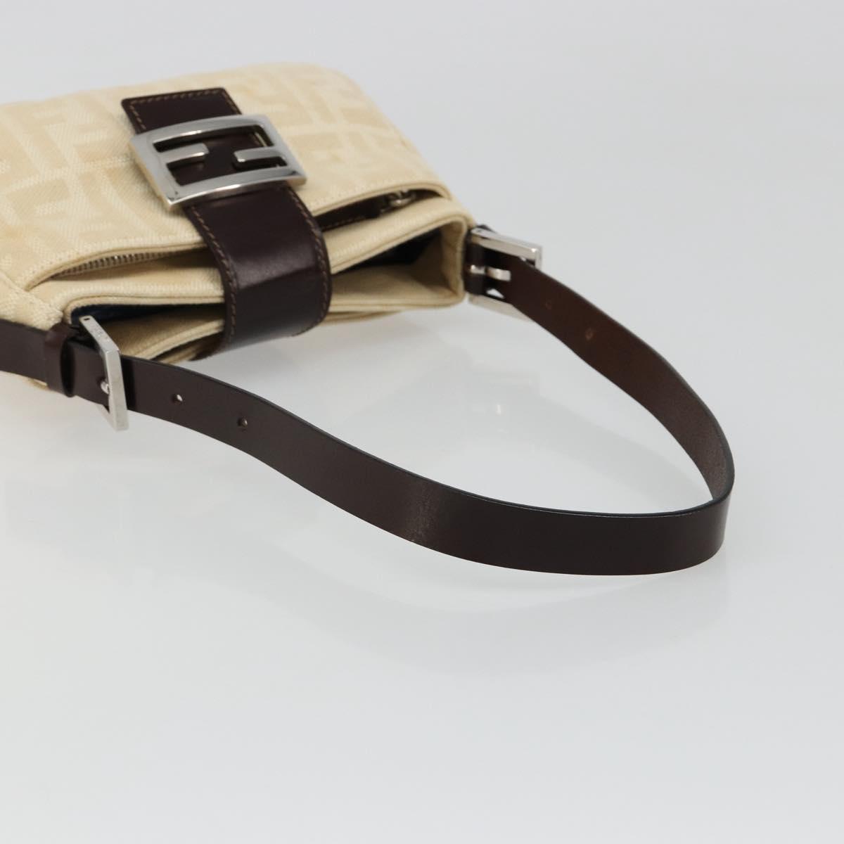 FENDI Zucca Canvas Mamma Baguette Shoulder Bag Ivory Silver Auth 185836V