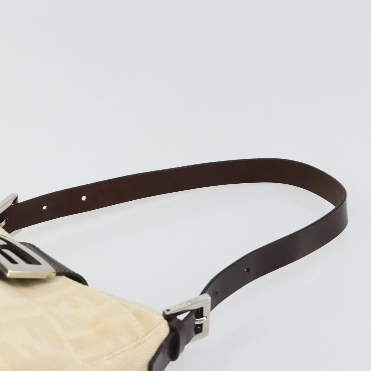 FENDI Zucca Canvas Mamma Baguette Shoulder Bag Ivory Silver Auth 185836V