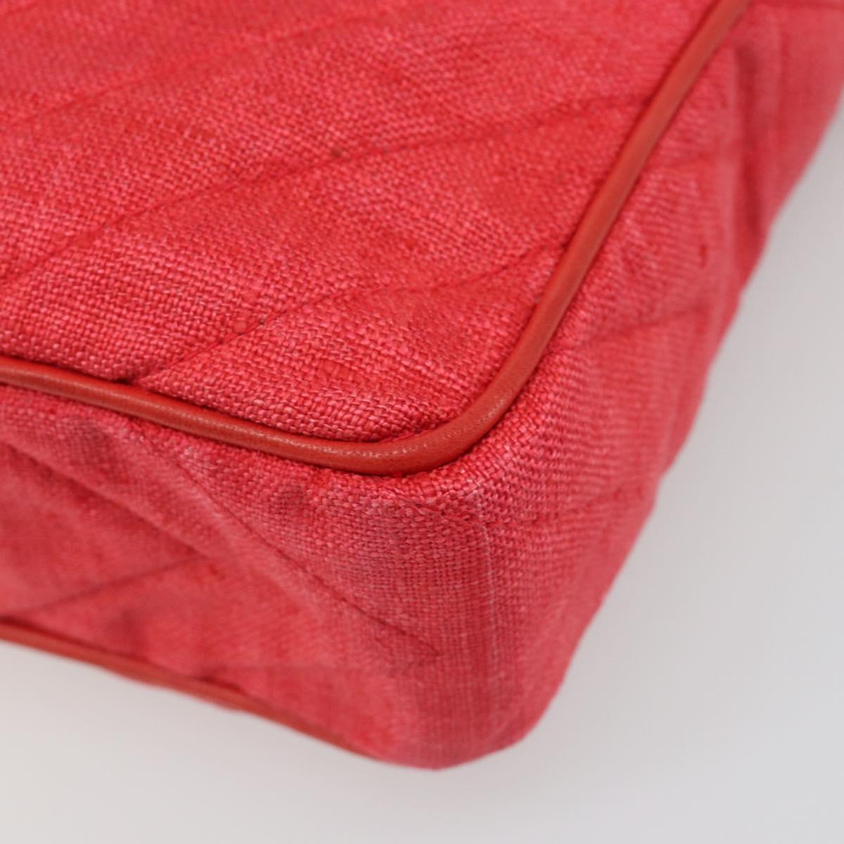 CHANEL Chain Shoulder Bag Canvas Red Gold CC Auth 185838A