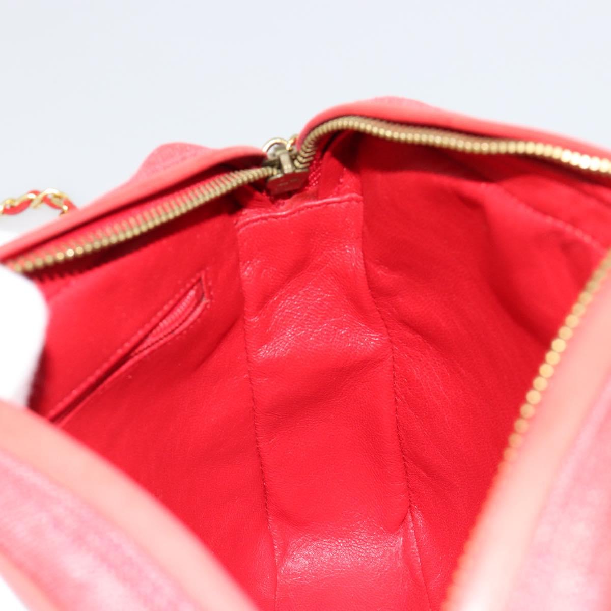 CHANEL Chain Shoulder Bag Canvas Red Gold CC Auth 185838A