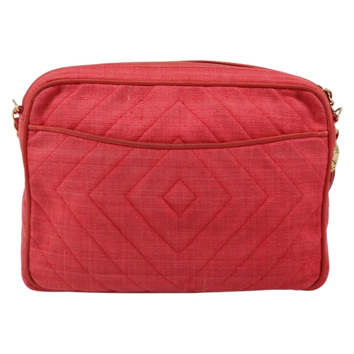 CHANEL Chain Shoulder Bag Canvas Red Gold CC Auth 185838A