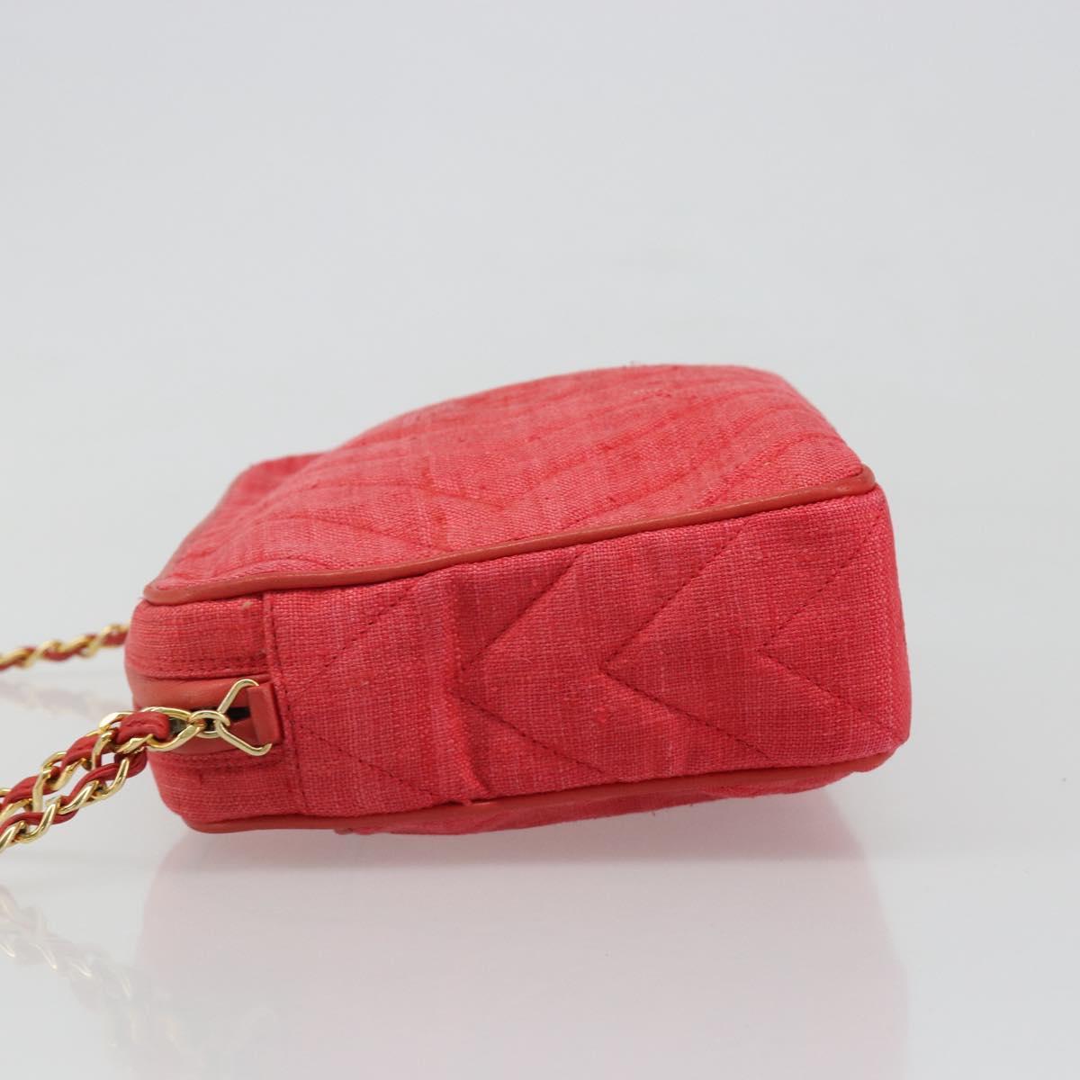 CHANEL Chain Shoulder Bag Canvas Red Gold CC Auth 185838A