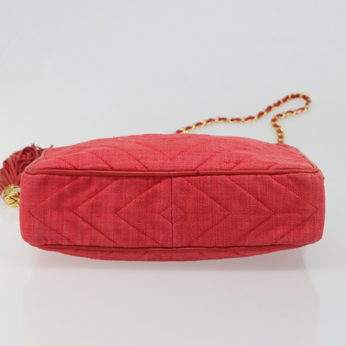 CHANEL Chain Shoulder Bag Canvas Red Gold CC Auth 185838A