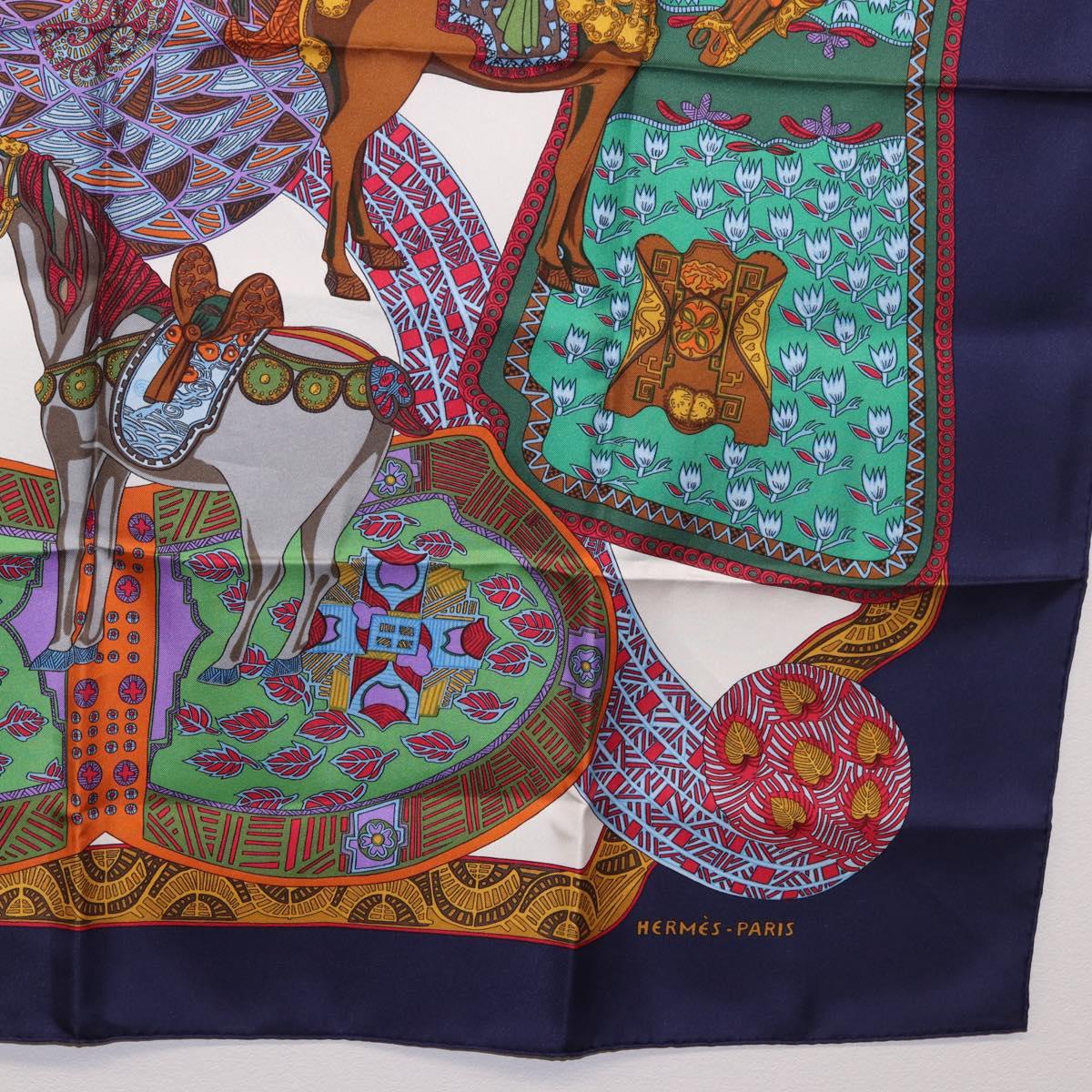 HERMES Carre 90 Scarf ""ART des STEPPES"" Silk Navy Auth 185839