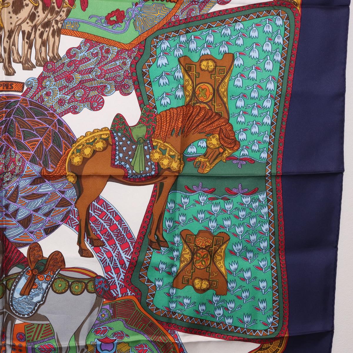 HERMES Carre 90 Scarf ""ART des STEPPES"" Silk Navy Auth 185839