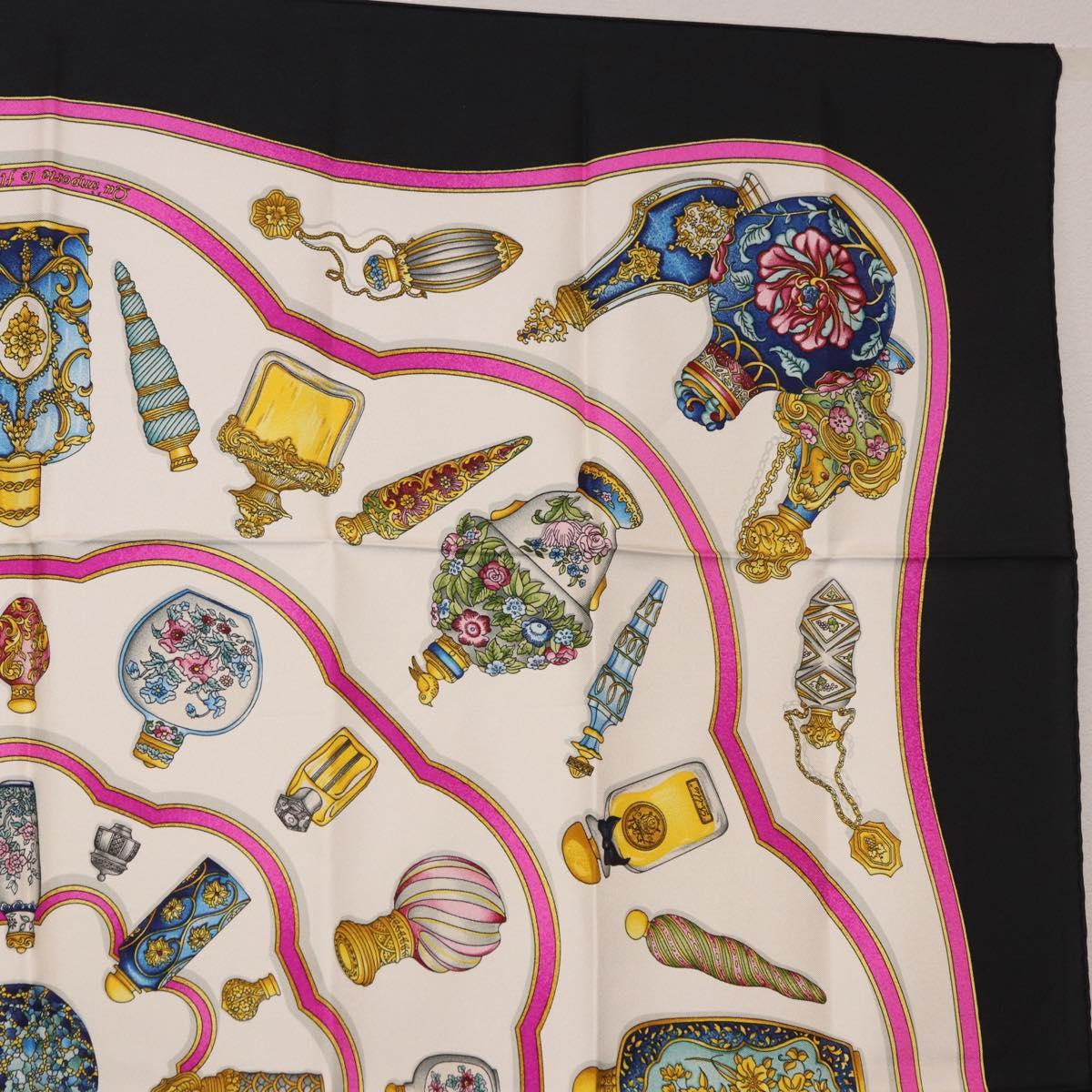 HERMES Carre 90 Scarf ""Pourvu qu'on oit l'ivresse..."" Silk Black Auth 185840
