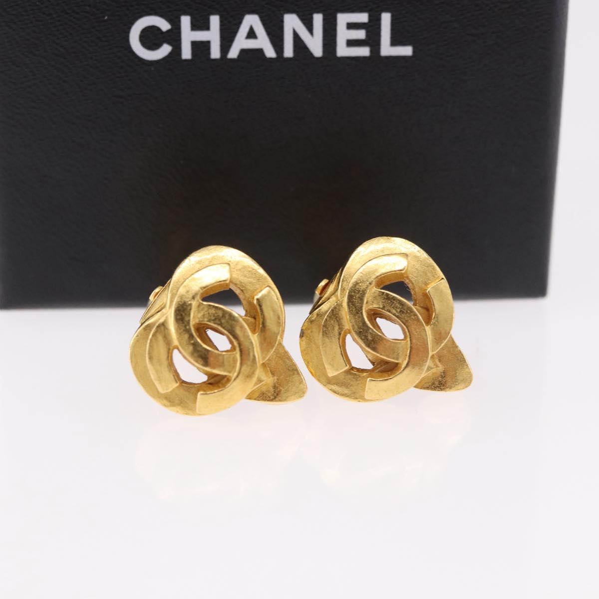 CHANEL Earring metal Gold CC Auth 185843M