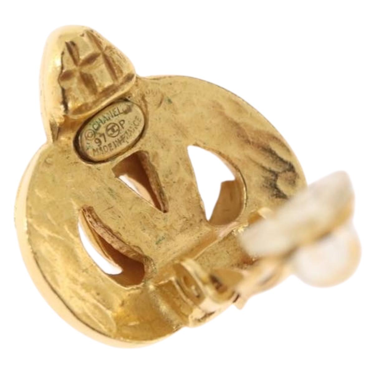 CHANEL Earring metal Gold CC Auth 185843M