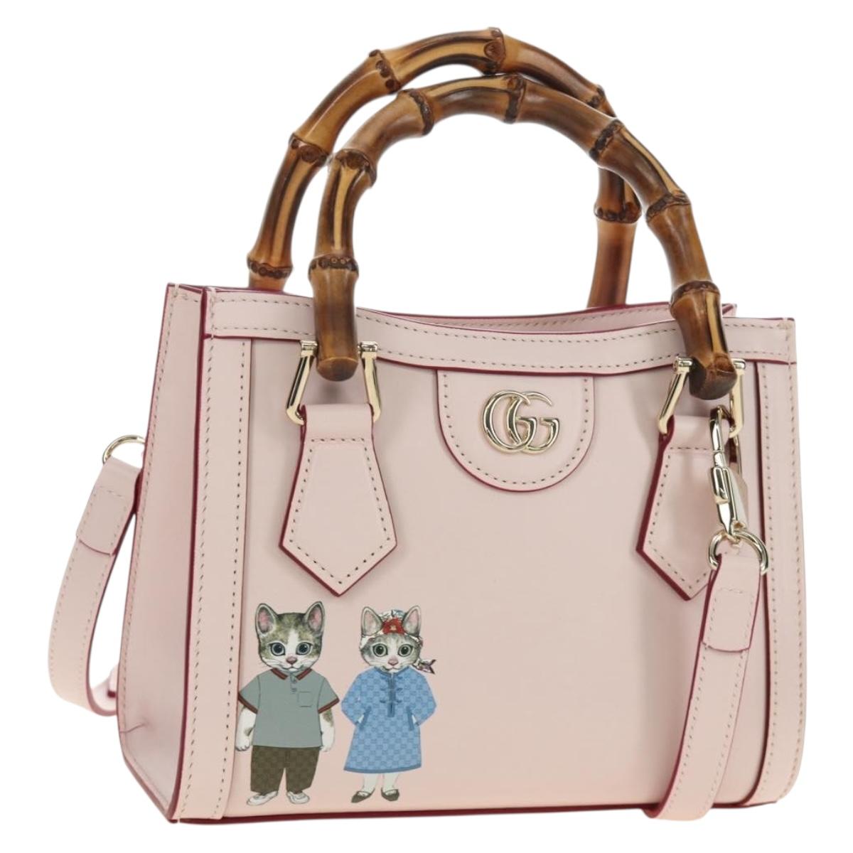 GUCCI Bamboo Hand Bag Leather 3way Pink Gold 841488 Auth 185846SM