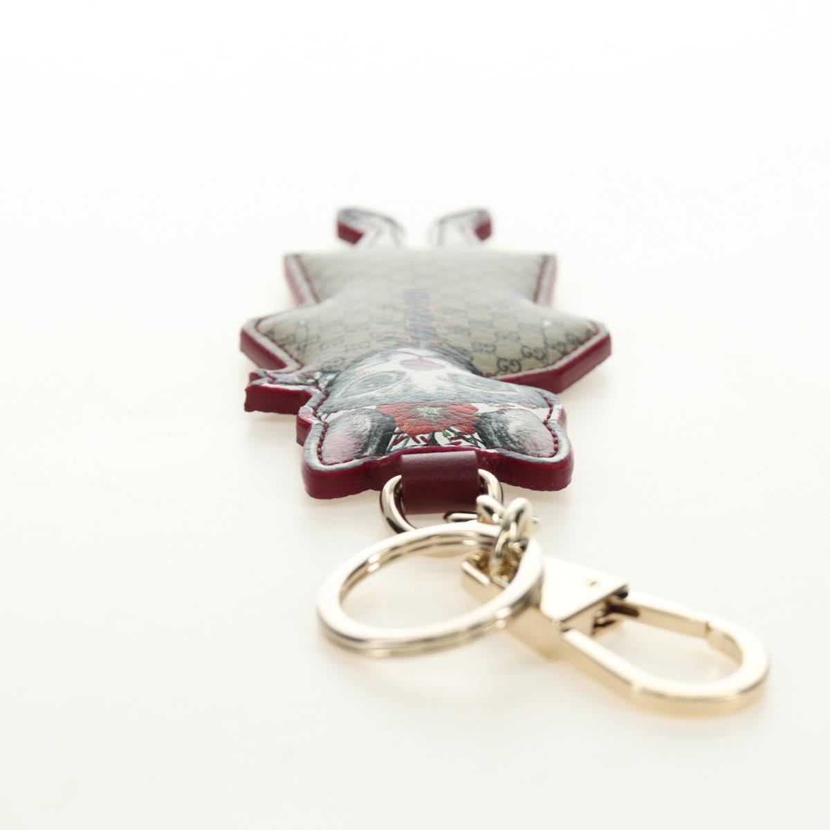 GUCCI GG Supreme Higuchi Yuko Bo Key Holder PVC Bordeaux Gold Auth 185850SM