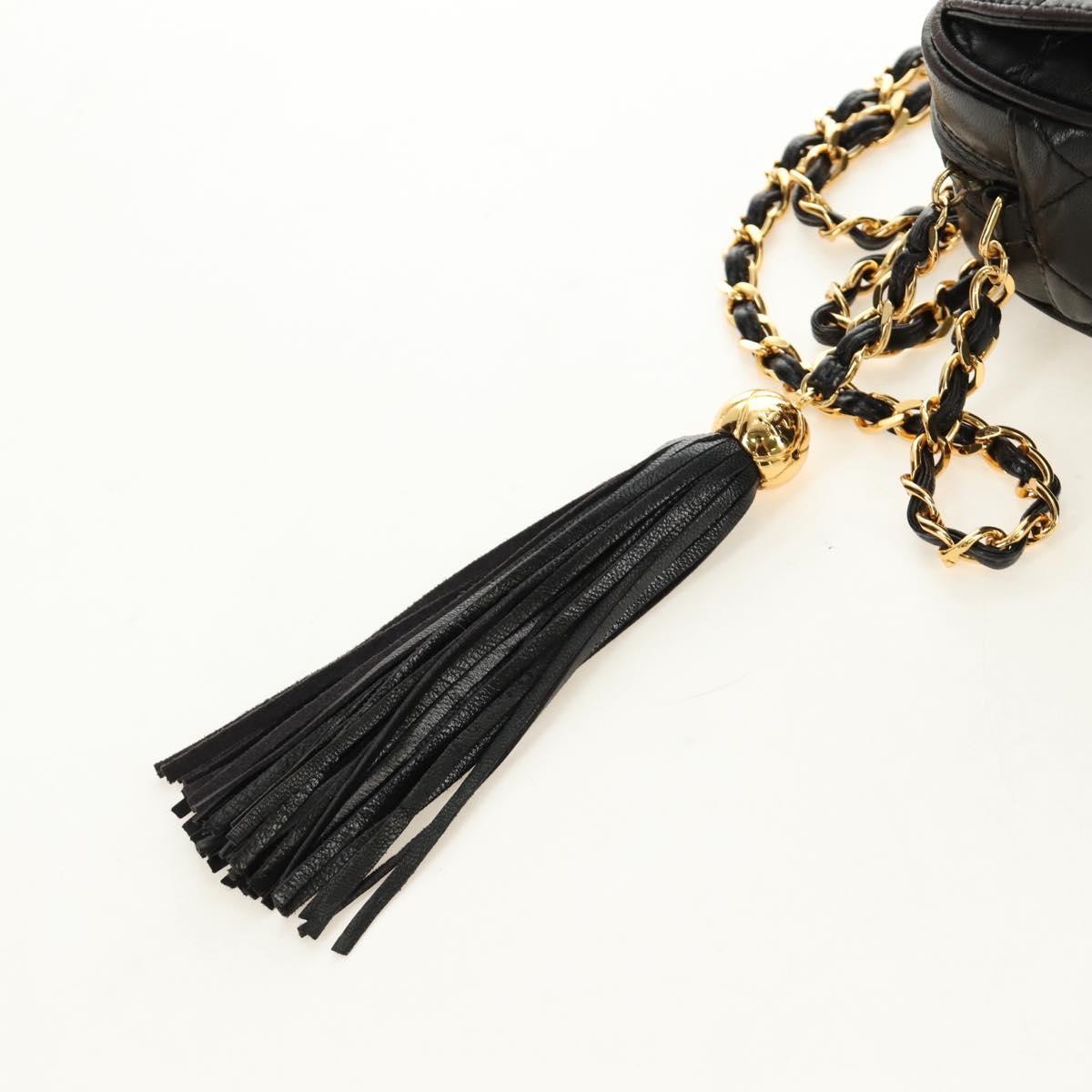 CHANEL Matelasse Chain Shoulder Bag Lamb Skin Gold Black CC Auth 185851SM