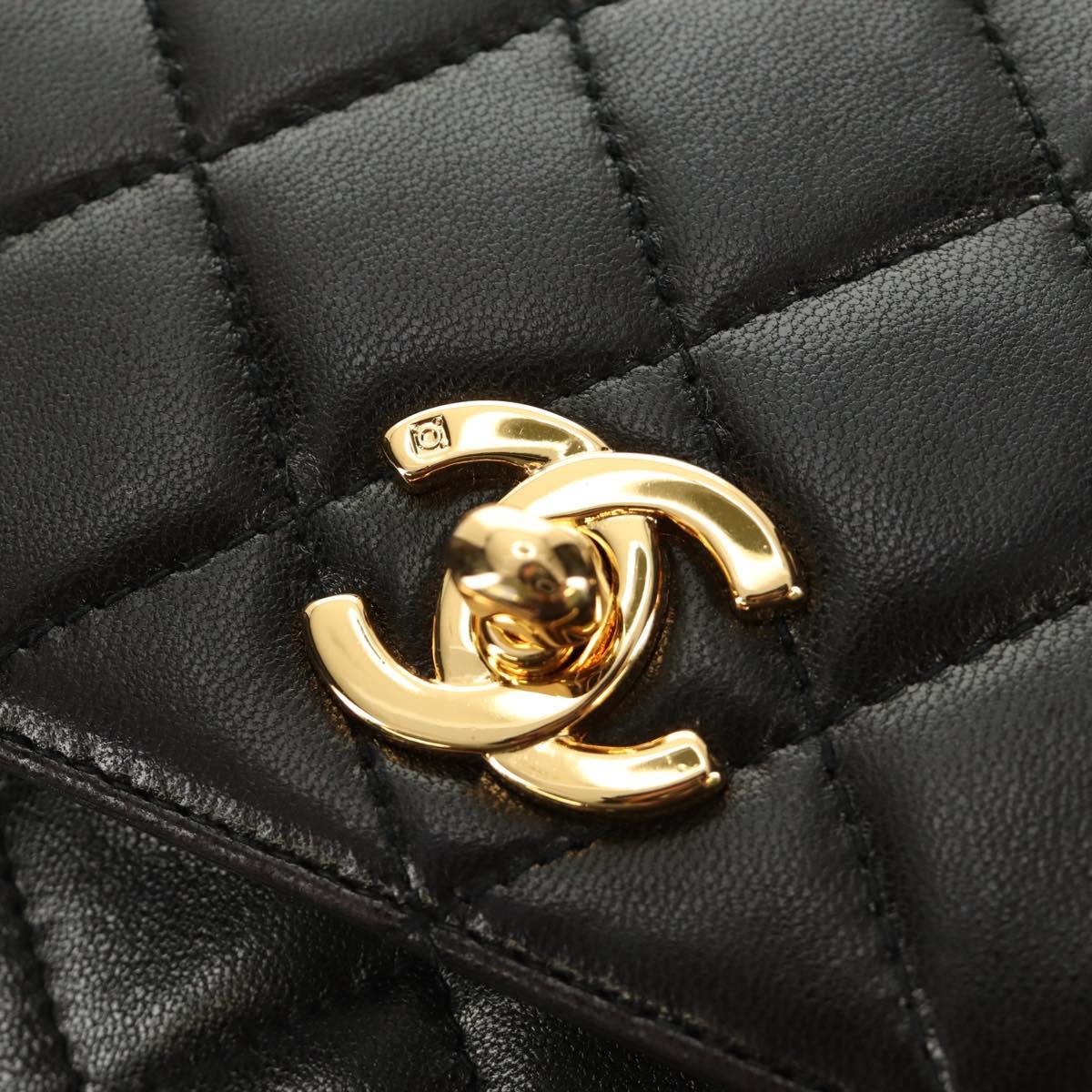 CHANEL Matelasse Chain Shoulder Bag Lamb Skin Gold Black CC Auth 185851SM