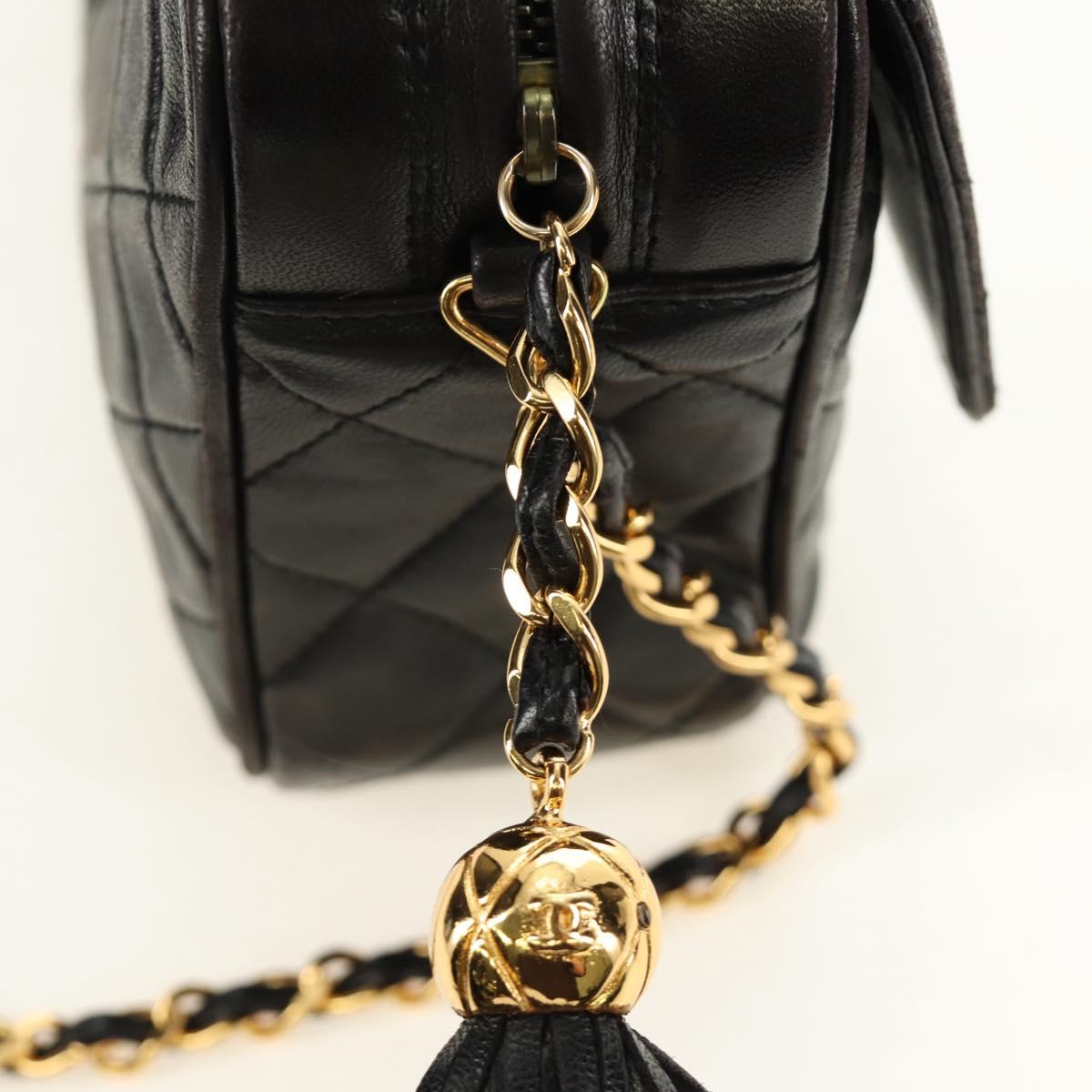 CHANEL Matelasse Chain Shoulder Bag Lamb Skin Gold Black CC Auth 185851SM