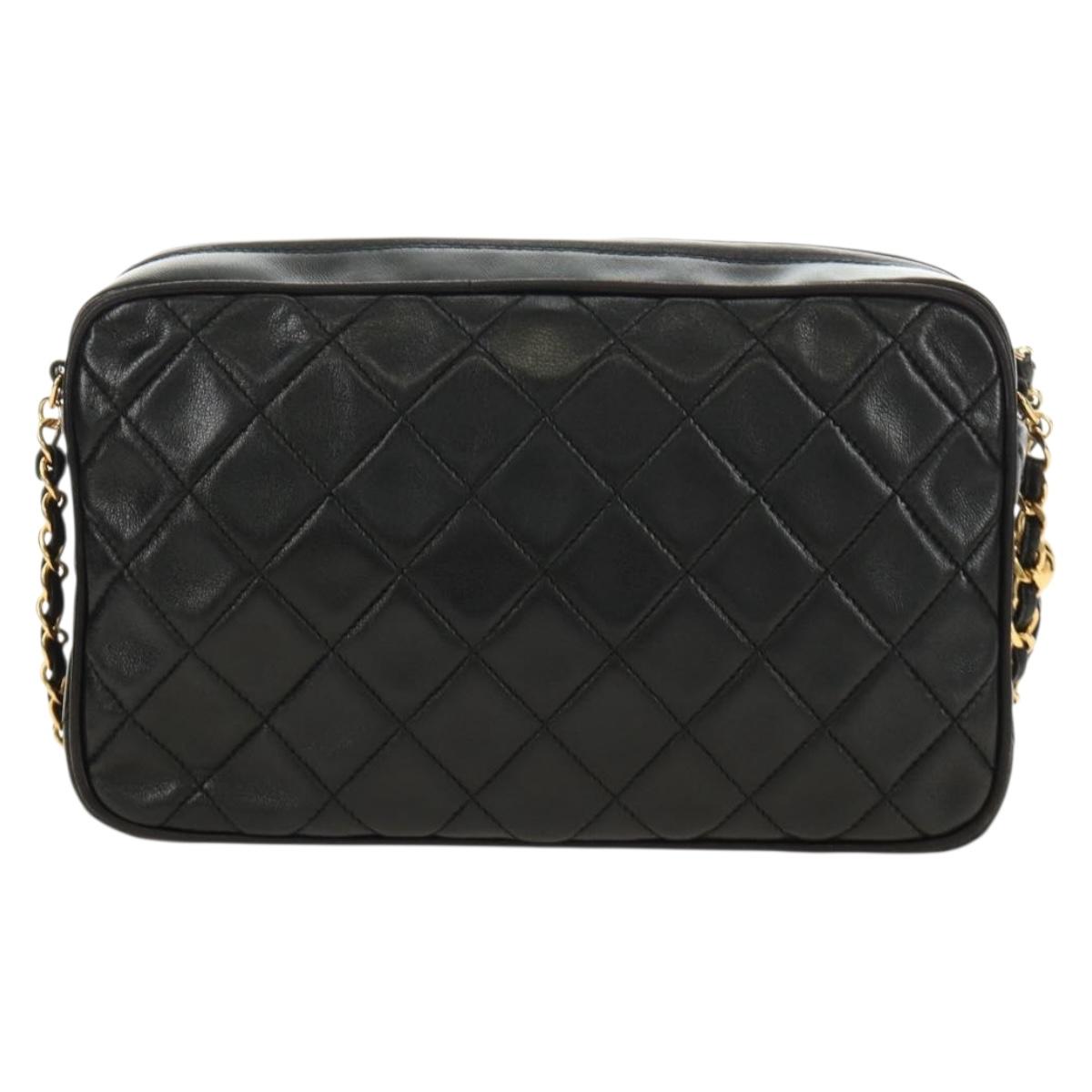 CHANEL Matelasse Chain Shoulder Bag Lamb Skin Gold Black CC Auth 185851SM