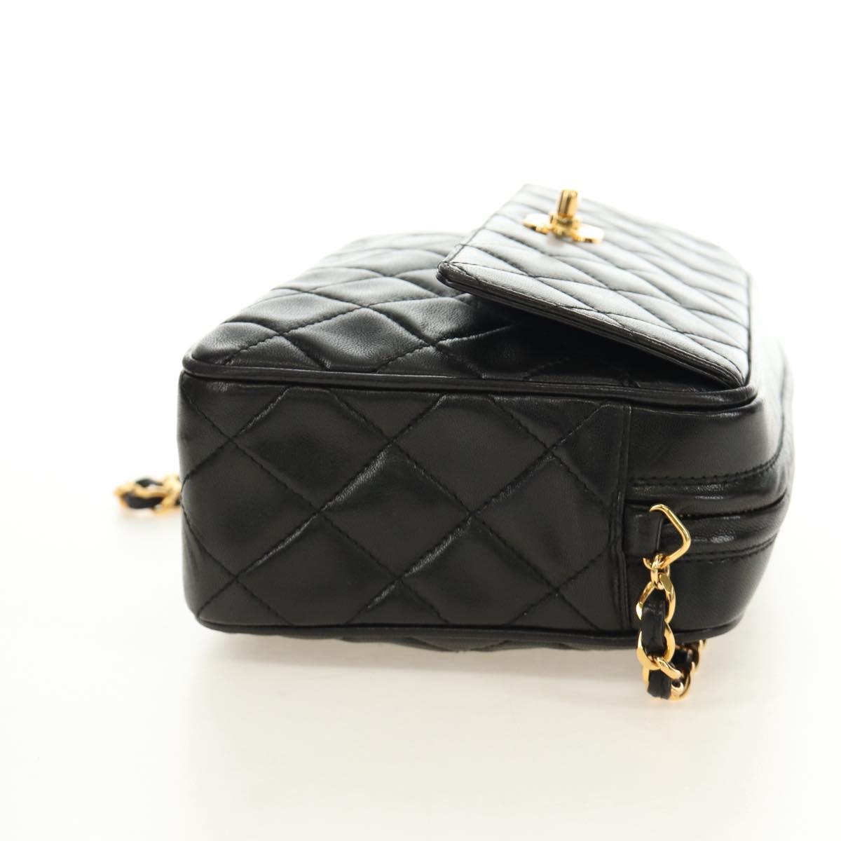 CHANEL Matelasse Chain Shoulder Bag Lamb Skin Gold Black CC Auth 185851SM