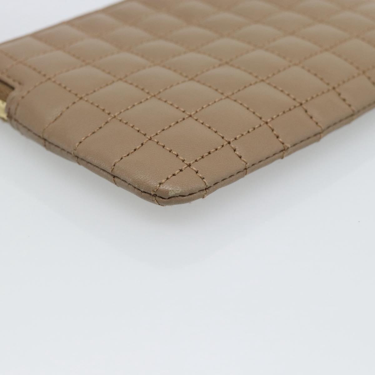 CELINE Coin Purse Leather Beige Gold Auth 185853V