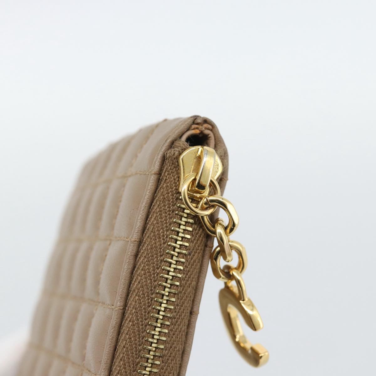 CELINE Coin Purse Leather Beige Gold Auth 185853V
