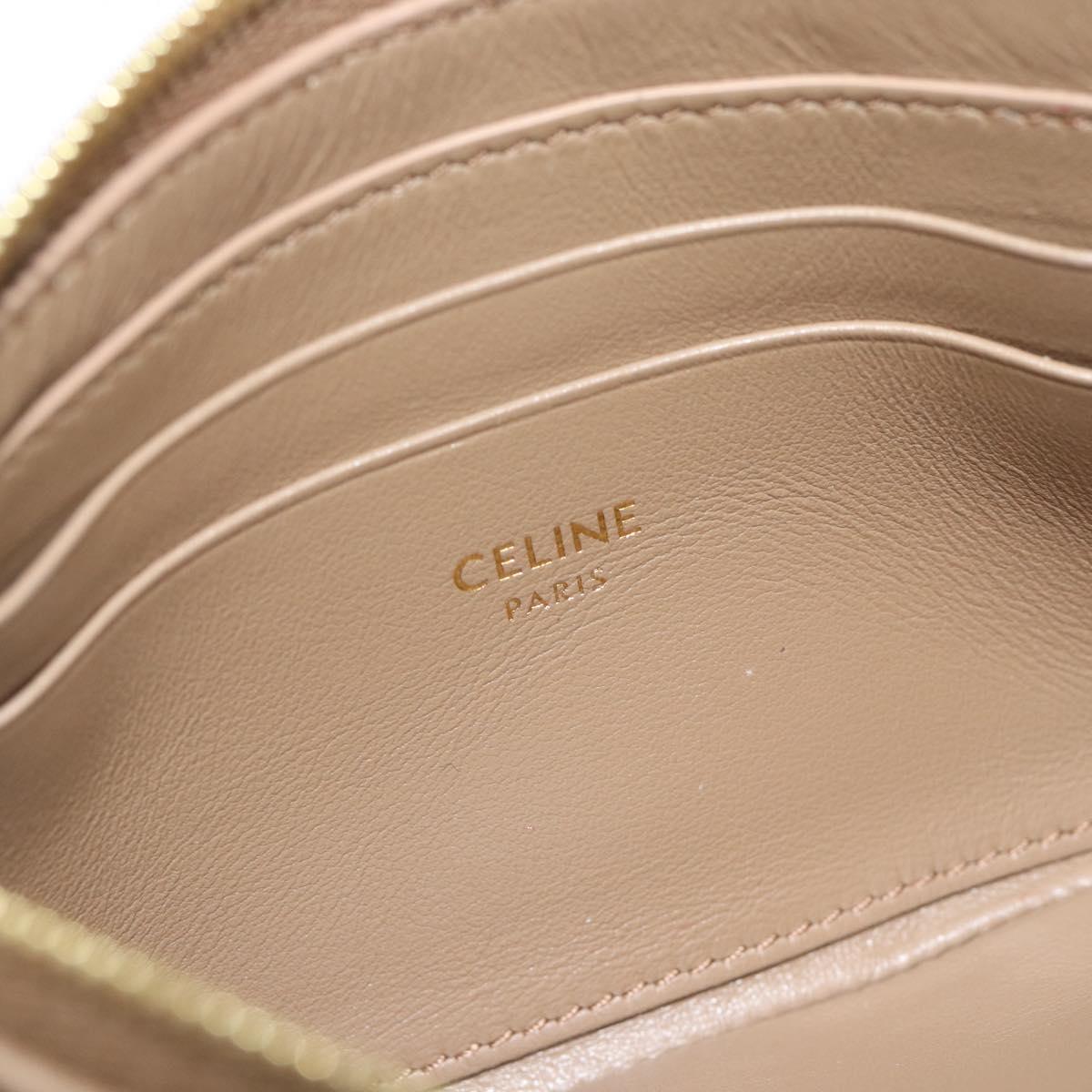 CELINE Coin Purse Leather Beige Gold Auth 185853V