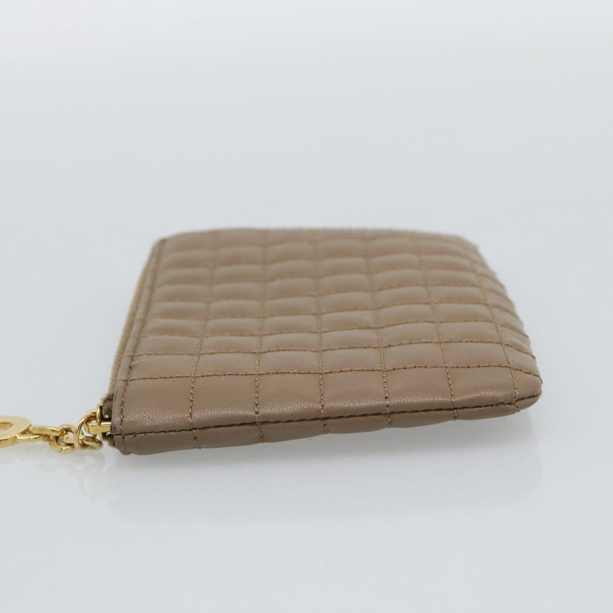 CELINE Coin Purse Leather Beige Gold Auth 185853V