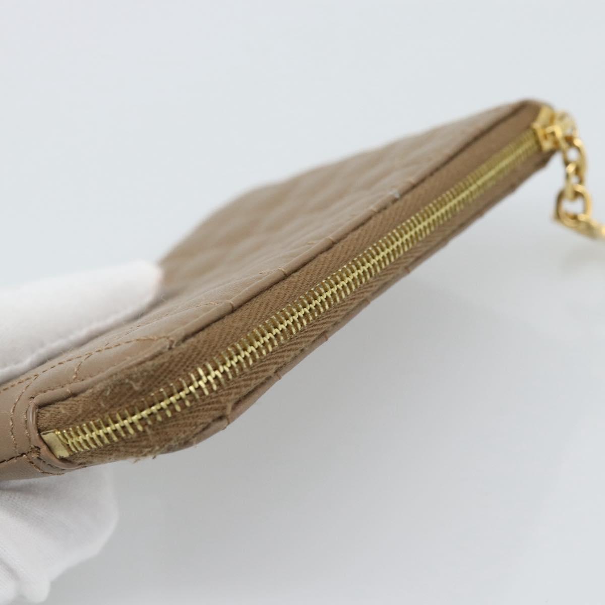 CELINE Coin Purse Leather Beige Gold Auth 185853V