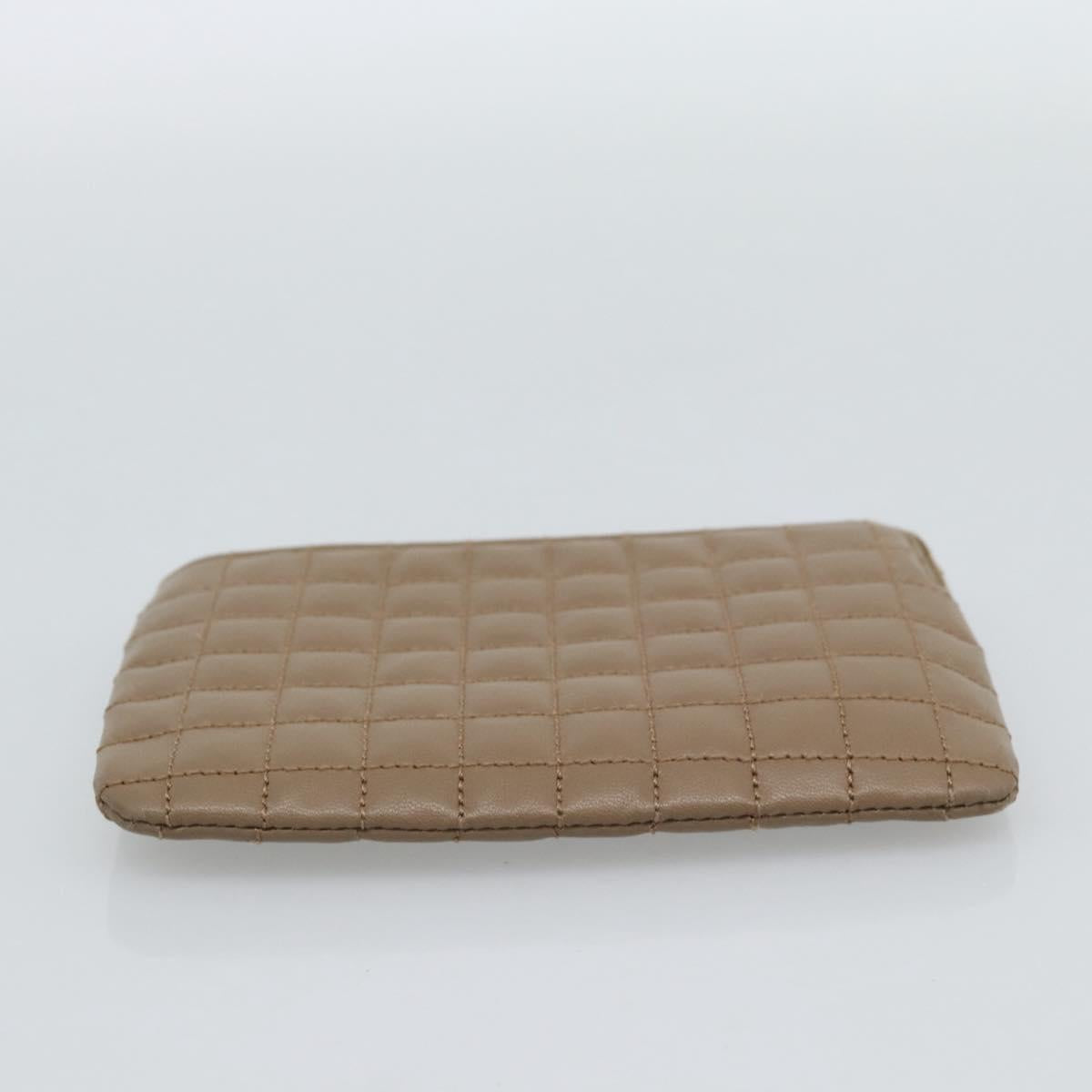 CELINE Coin Purse Leather Beige Gold Auth 185853V