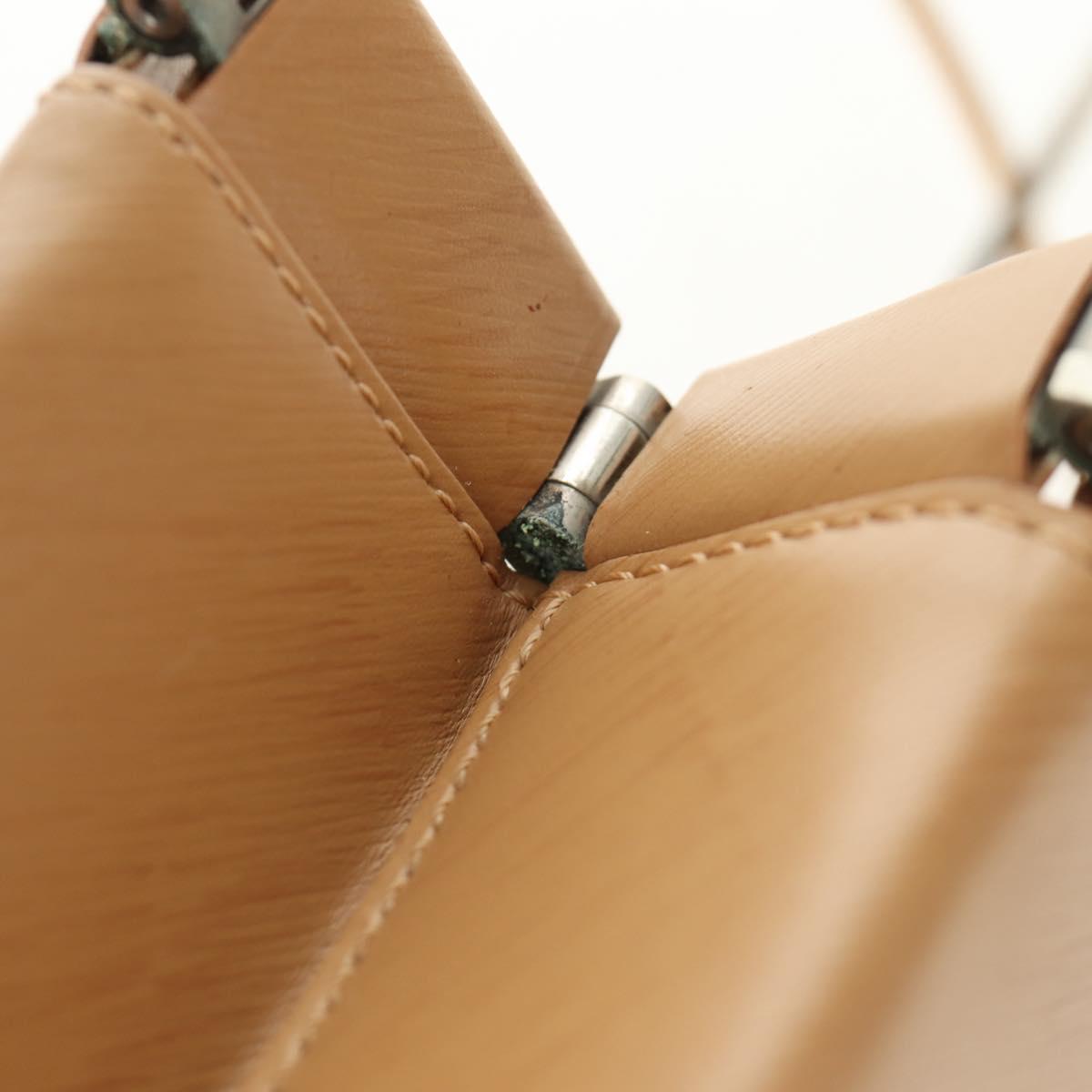 CARTIER Hand Bag Leather Beige Gold Auth 185857M