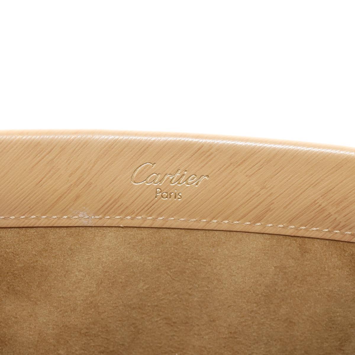 CARTIER Hand Bag Leather Beige Gold Auth 185857M